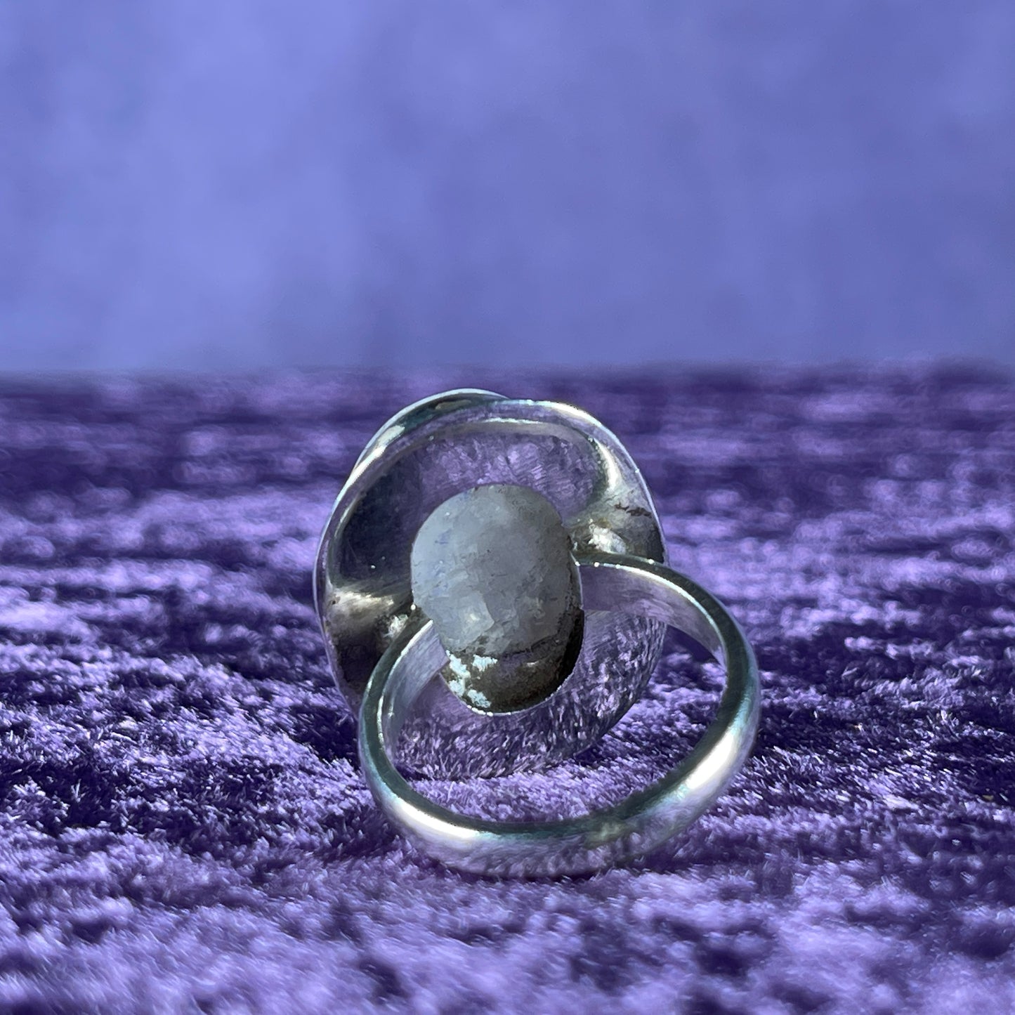 Vintage Sterling Silver 925 Large Oval Framed Moonstone Ring Size Q.5 / 8.25