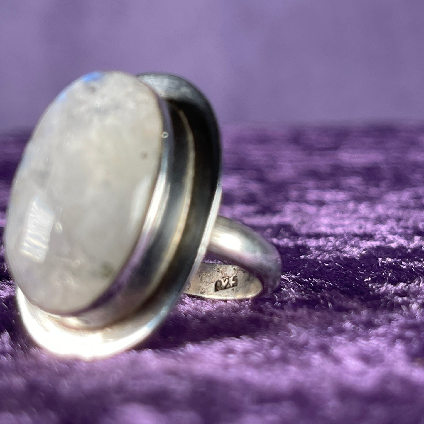 Vintage Sterling Silver 925 Large Oval Framed Moonstone Ring Size Q.5 / 8.25