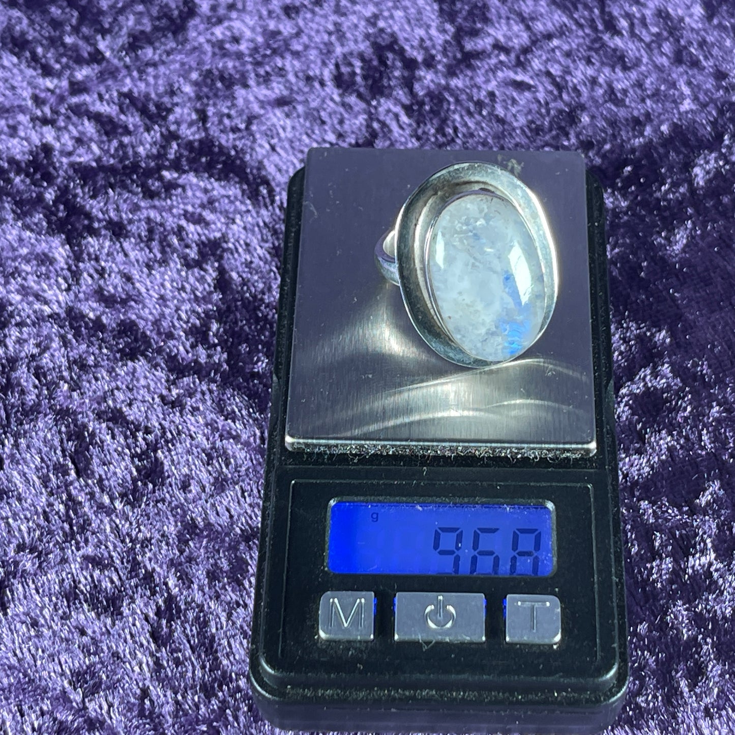 Vintage Sterling Silver 925 Large Oval Framed Moonstone Ring Size Q.5 / 8.25