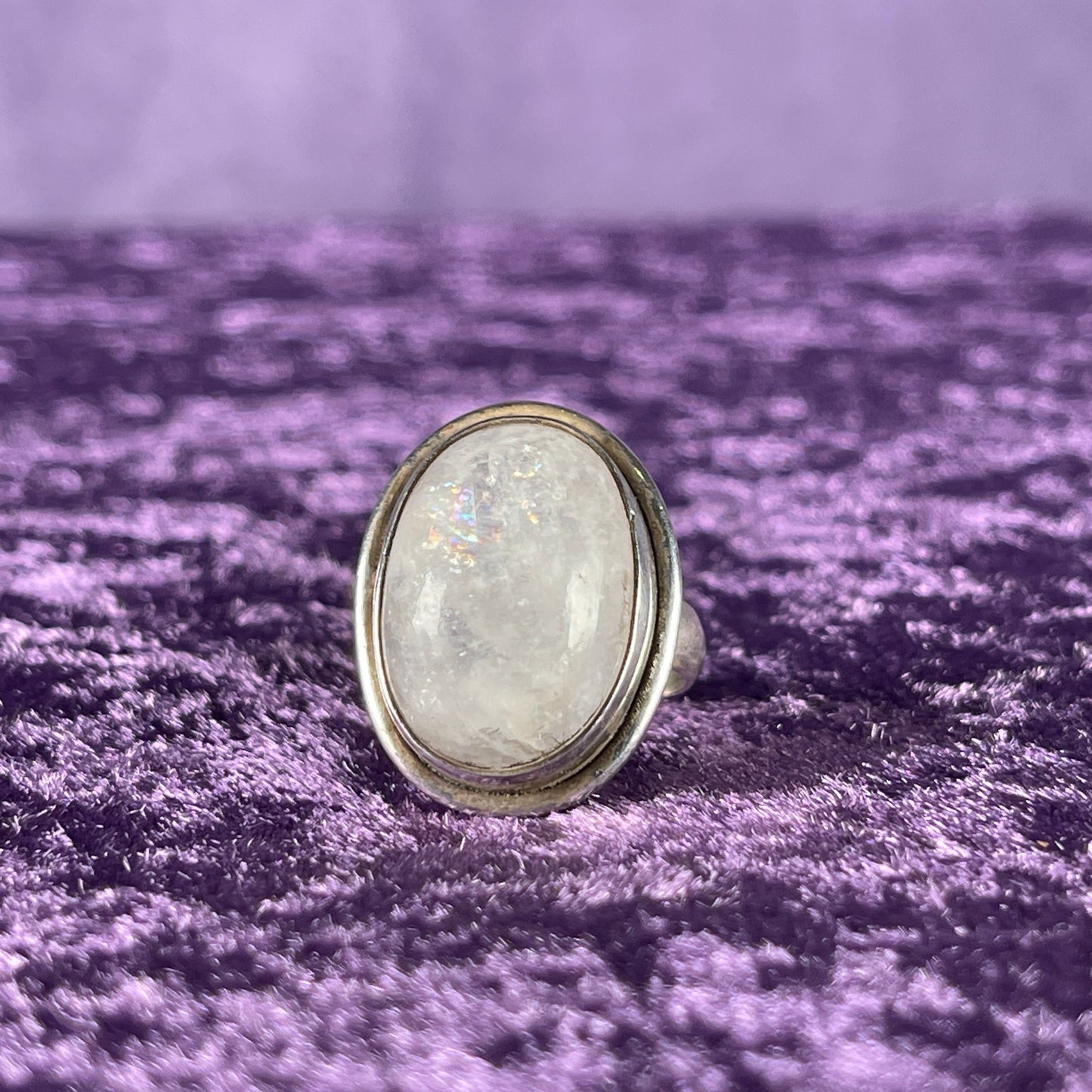 Vintage Sterling Silver 925 Larger Oval Moonstone Ring Size Q / 8