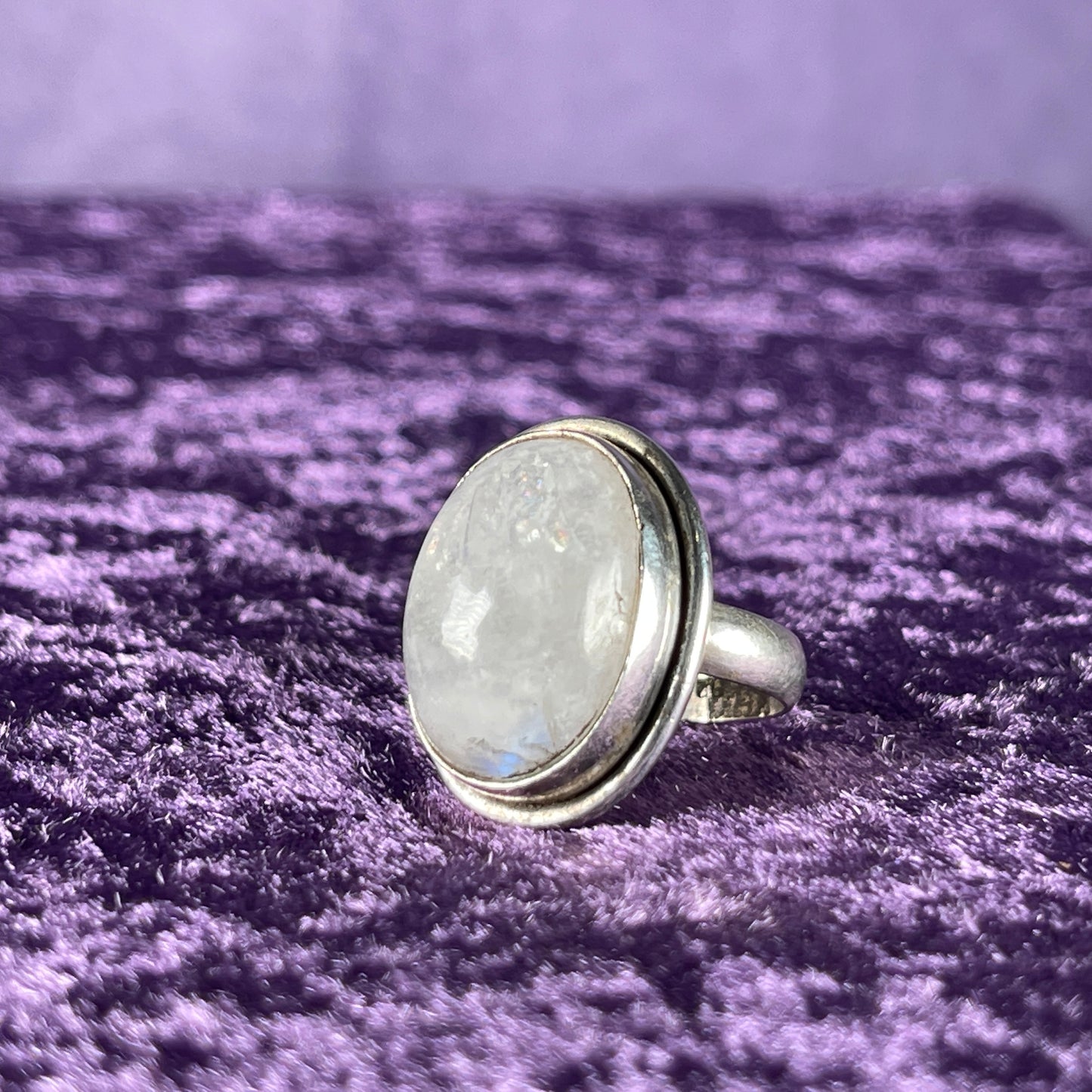 Vintage Sterling Silver 925 Larger Oval Moonstone Ring Size Q / 8