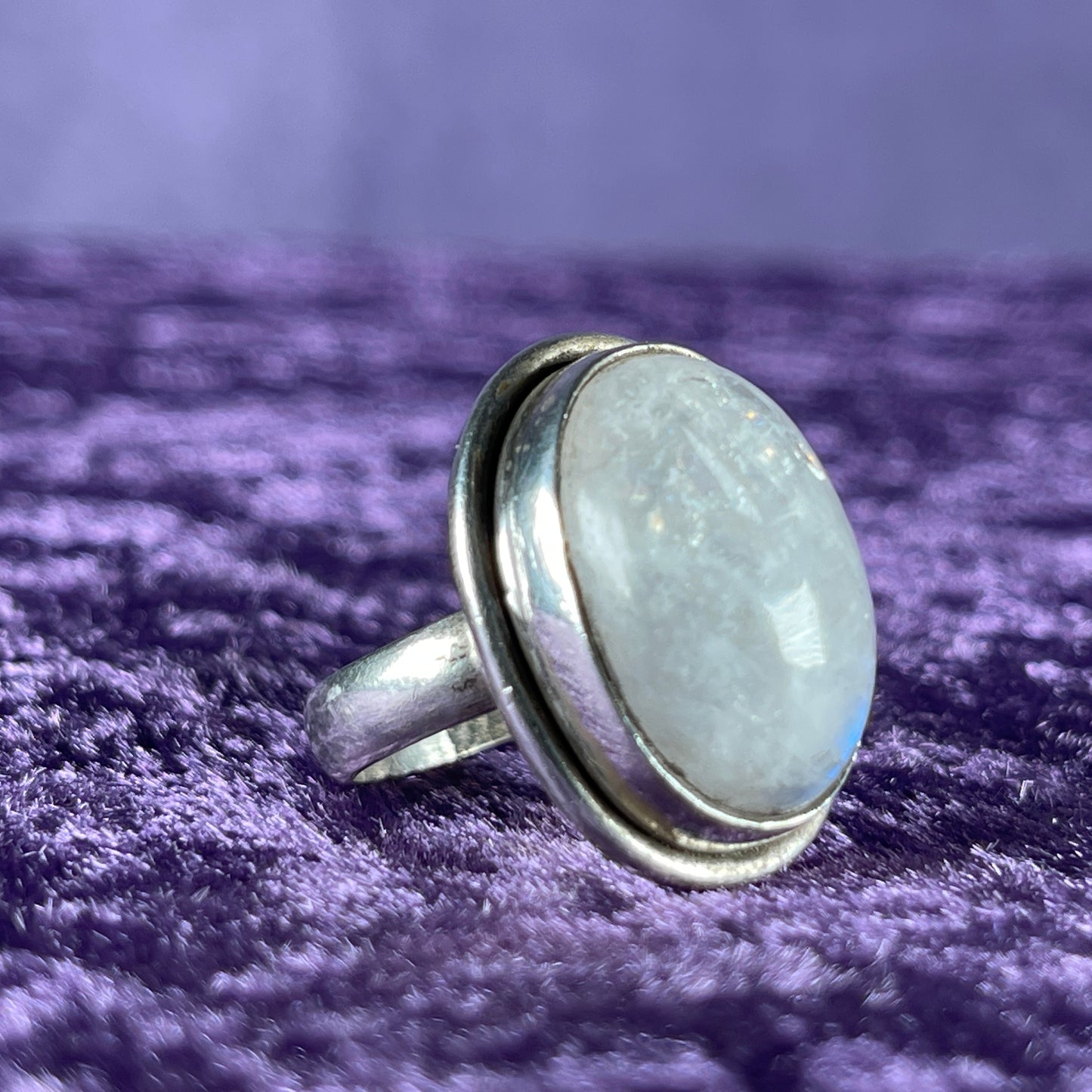 Vintage Sterling Silver 925 Larger Oval Moonstone Ring Size Q / 8