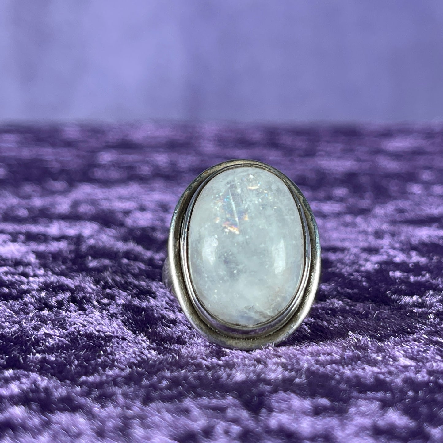 Vintage Sterling Silver 925 Larger Oval Moonstone Ring Size Q / 8