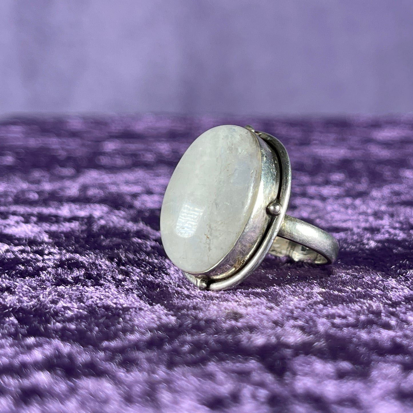 Vintage Sterling Silver 925 Large Oval Single Bead Ring Size R / 8