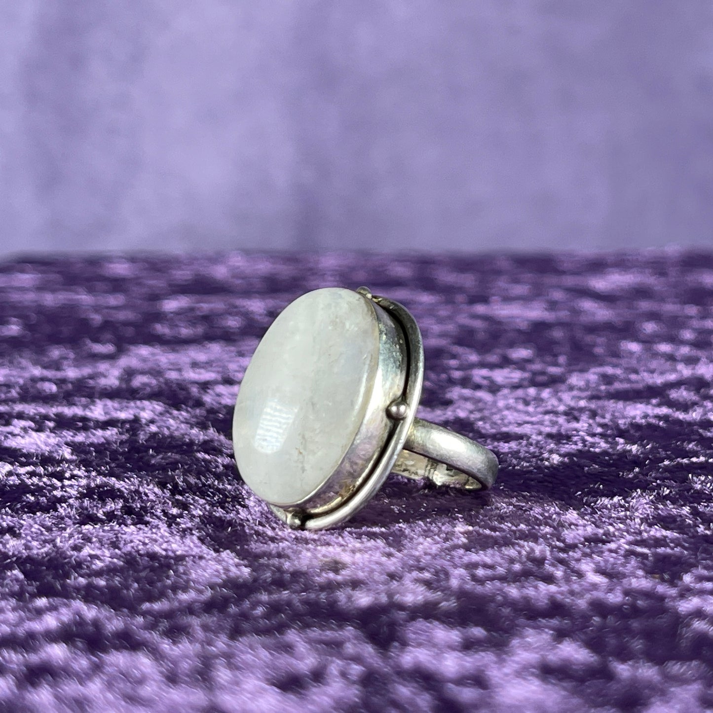 Vintage Sterling Silver 925 Large Oval Single Bead Ring Size R / 8