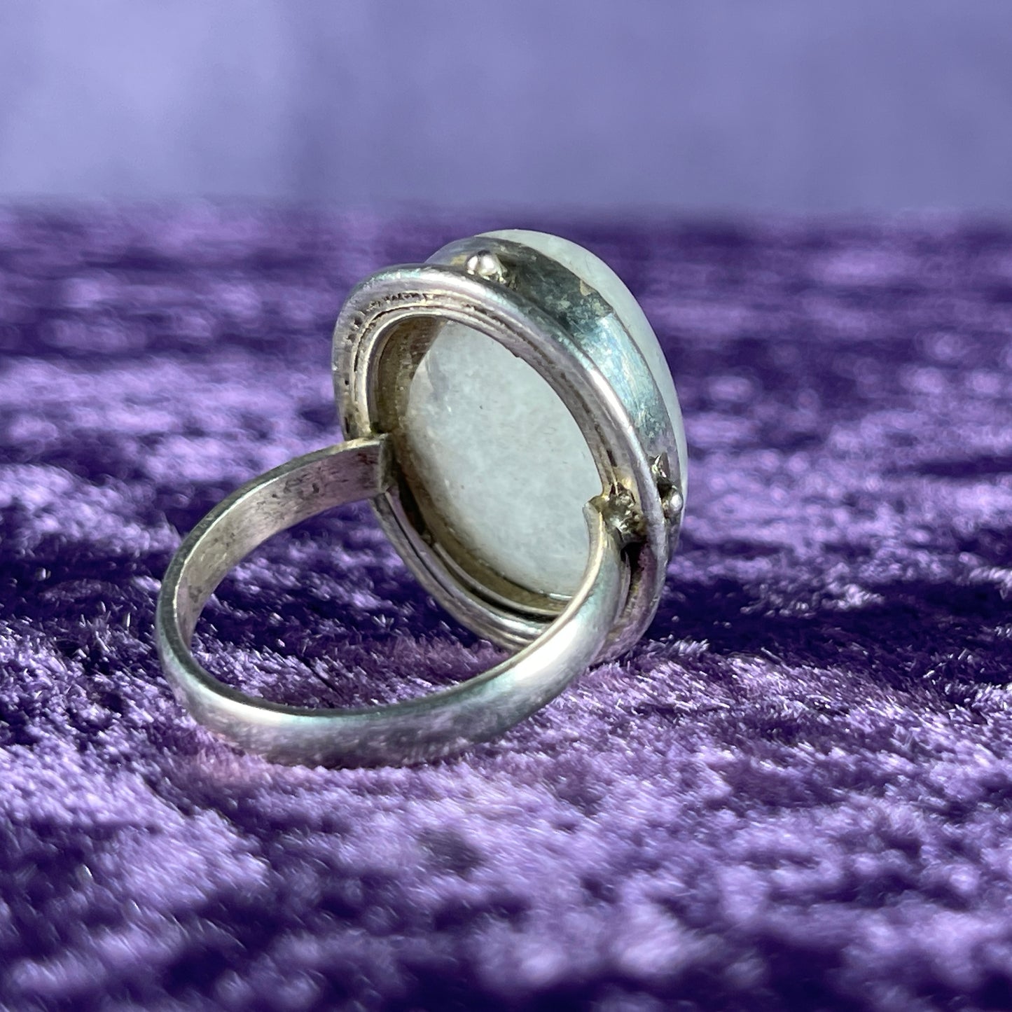 Vintage Sterling Silver 925 Large Oval Single Bead Ring Size R / 8