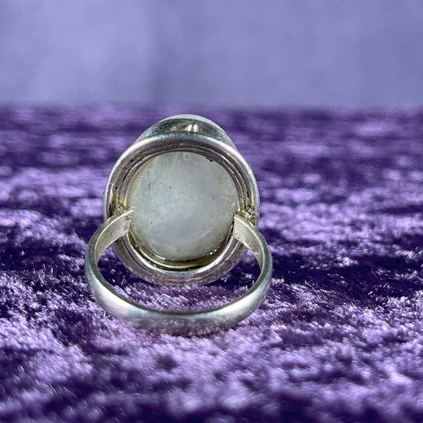 Vintage Sterling Silver 925 Large Oval Single Bead Ring Size R / 8