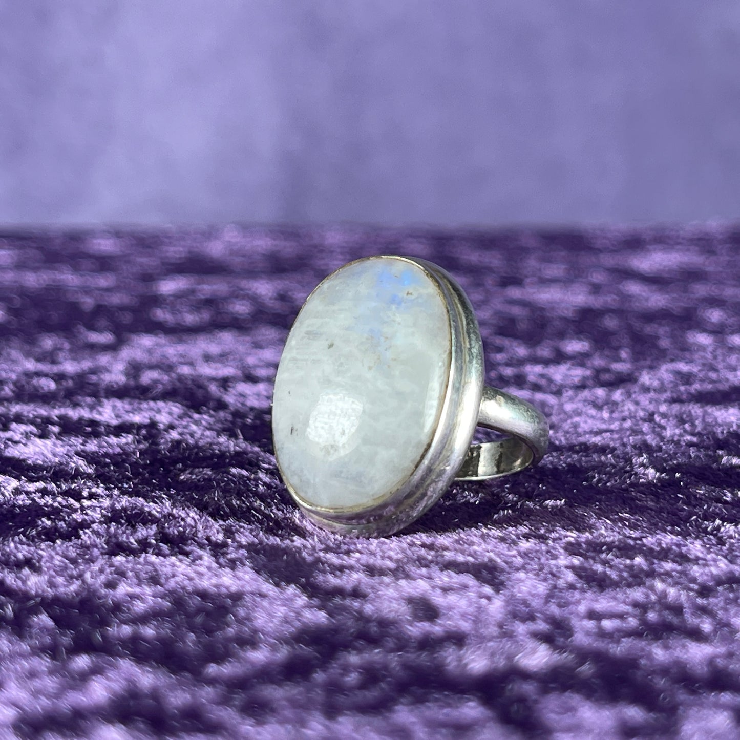 Vintage Sterling Silver 925 Large Oval Large Moonstone Ring Size P.5 / 8
