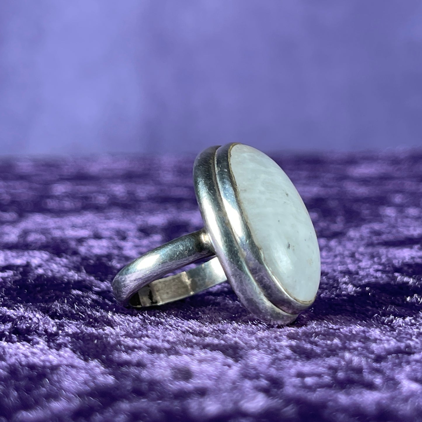 Vintage Sterling Silver 925 Large Oval Large Moonstone Ring Size P.5 / 8