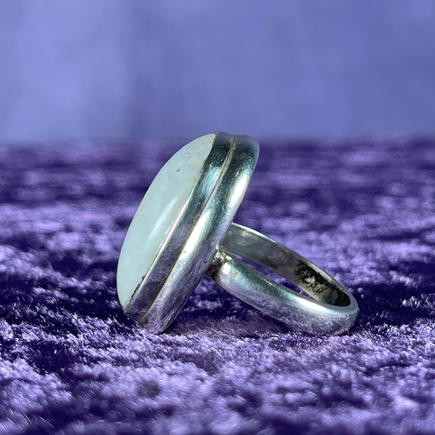 Vintage Sterling Silver 925 Large Oval Large Moonstone Ring Size P.5 / 8