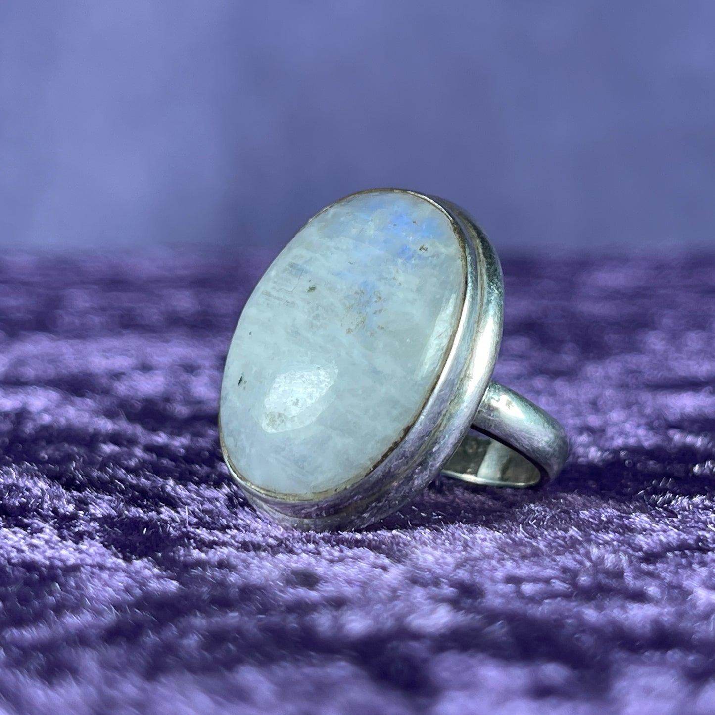 Vintage Sterling Silver 925 Large Oval Large Moonstone Ring Size P.5 / 8