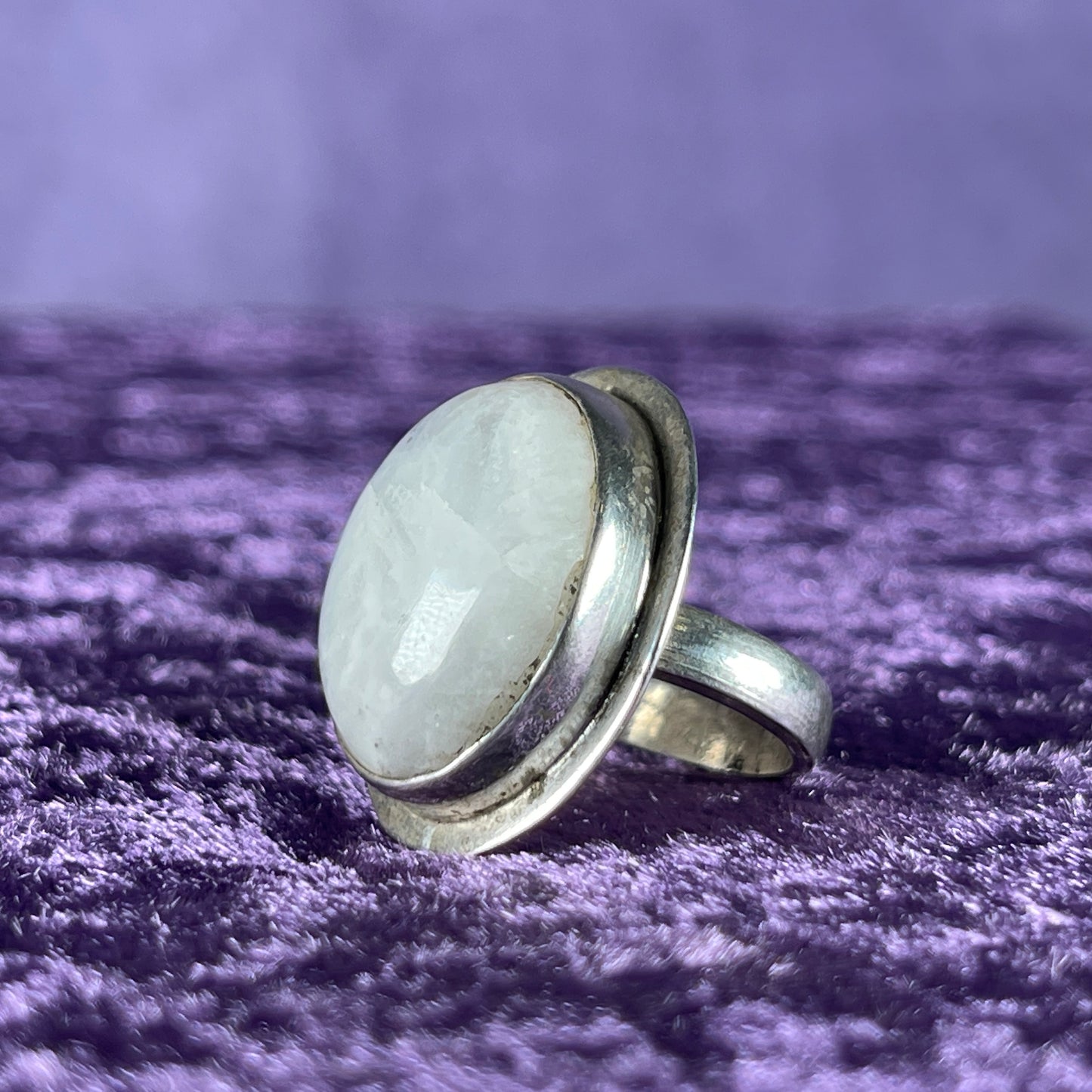 Vintage Sterling Silver 925 Large Framed Oval Moonstone Ring Size M / 6.25