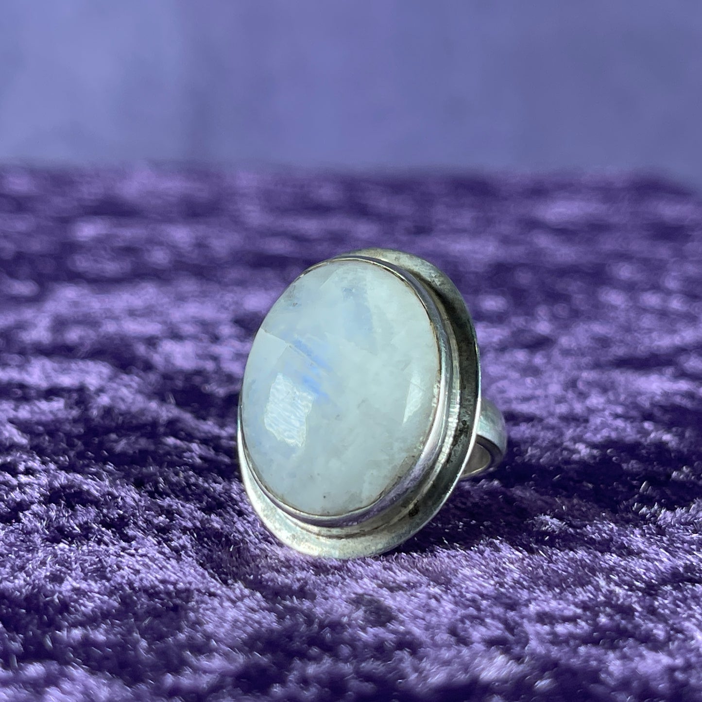 Vintage Sterling Silver 925 Large Framed Oval Moonstone Ring Size M / 6.25