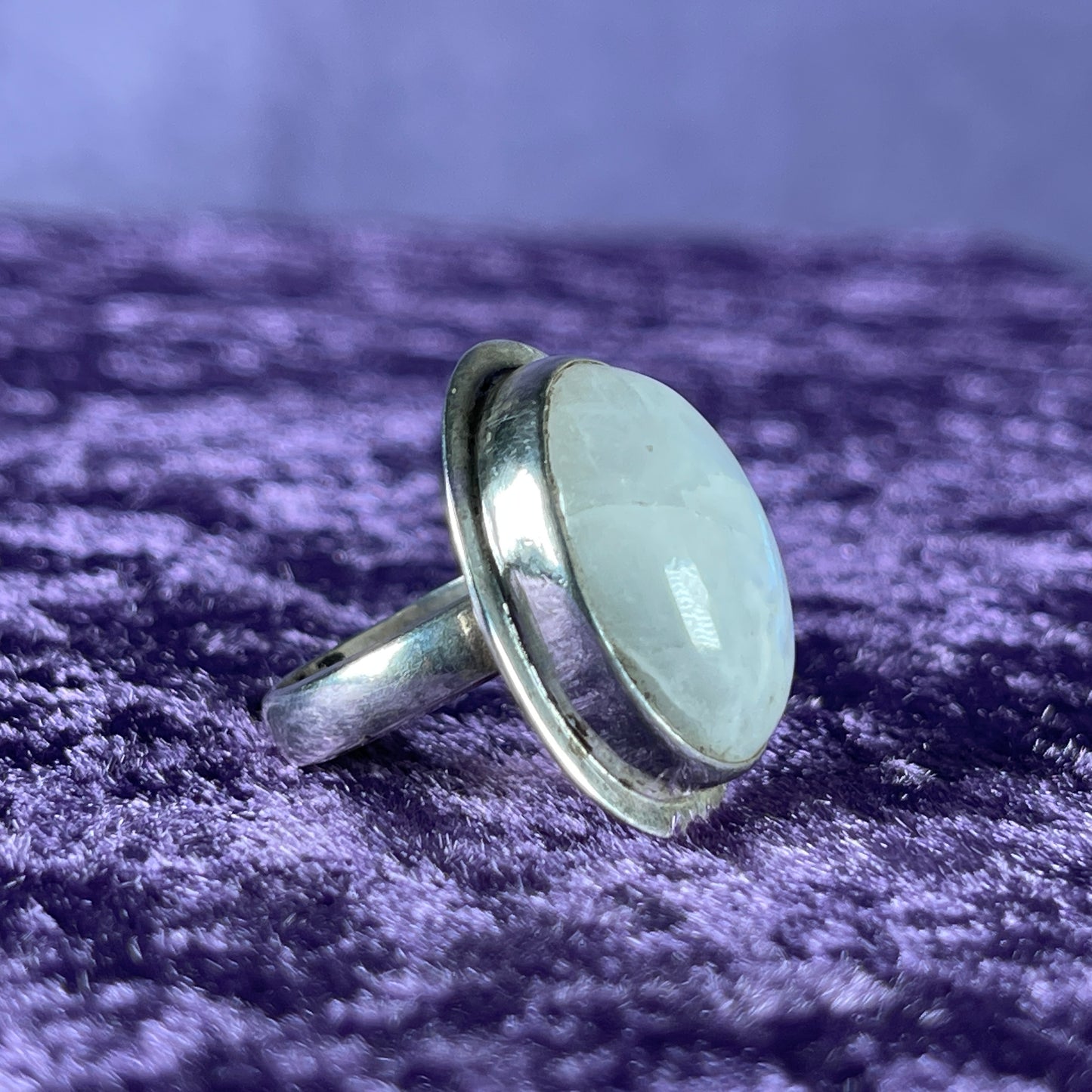 Vintage Sterling Silver 925 Large Framed Oval Moonstone Ring Size M / 6.25