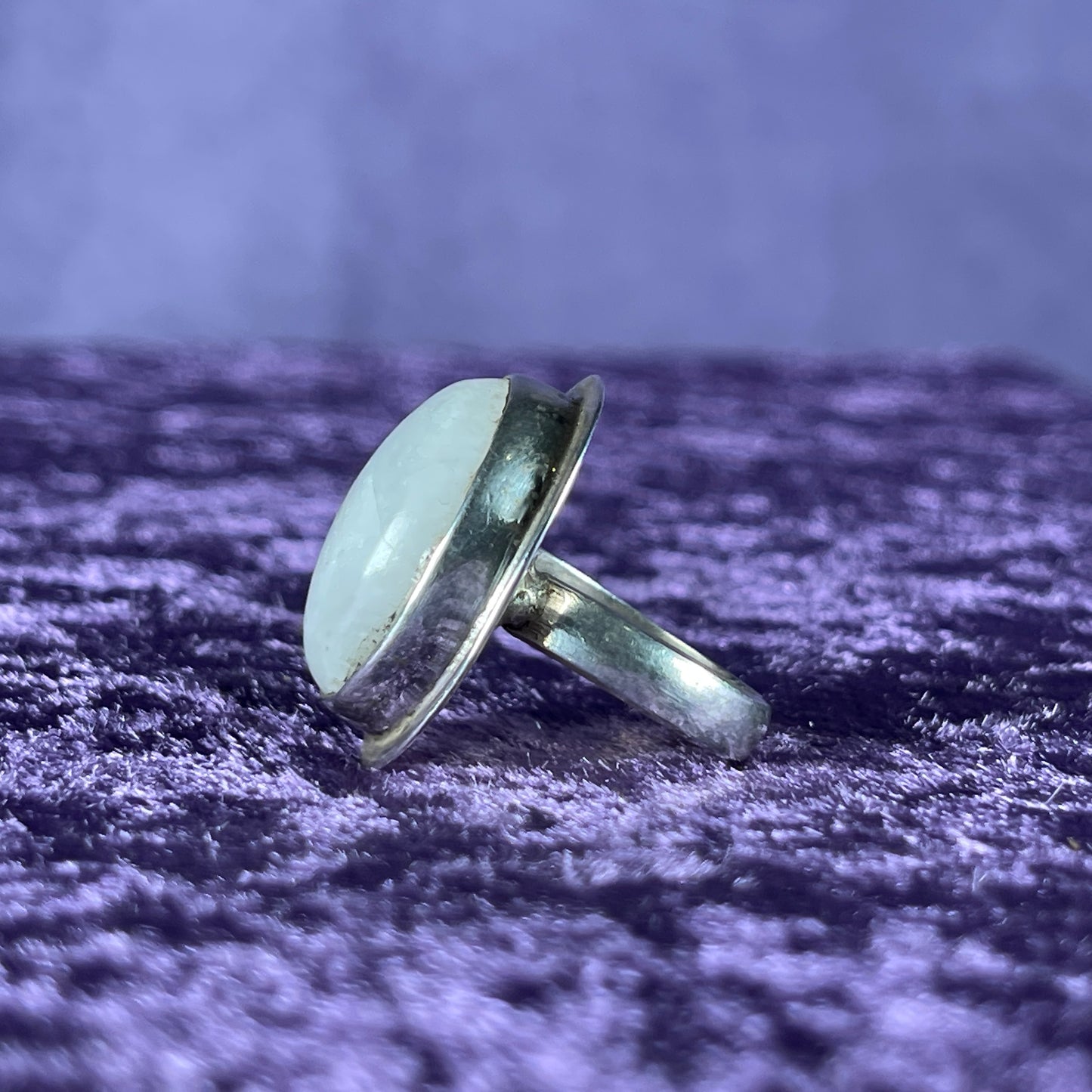 Vintage Sterling Silver 925 Large Framed Oval Moonstone Ring Size M / 6.25
