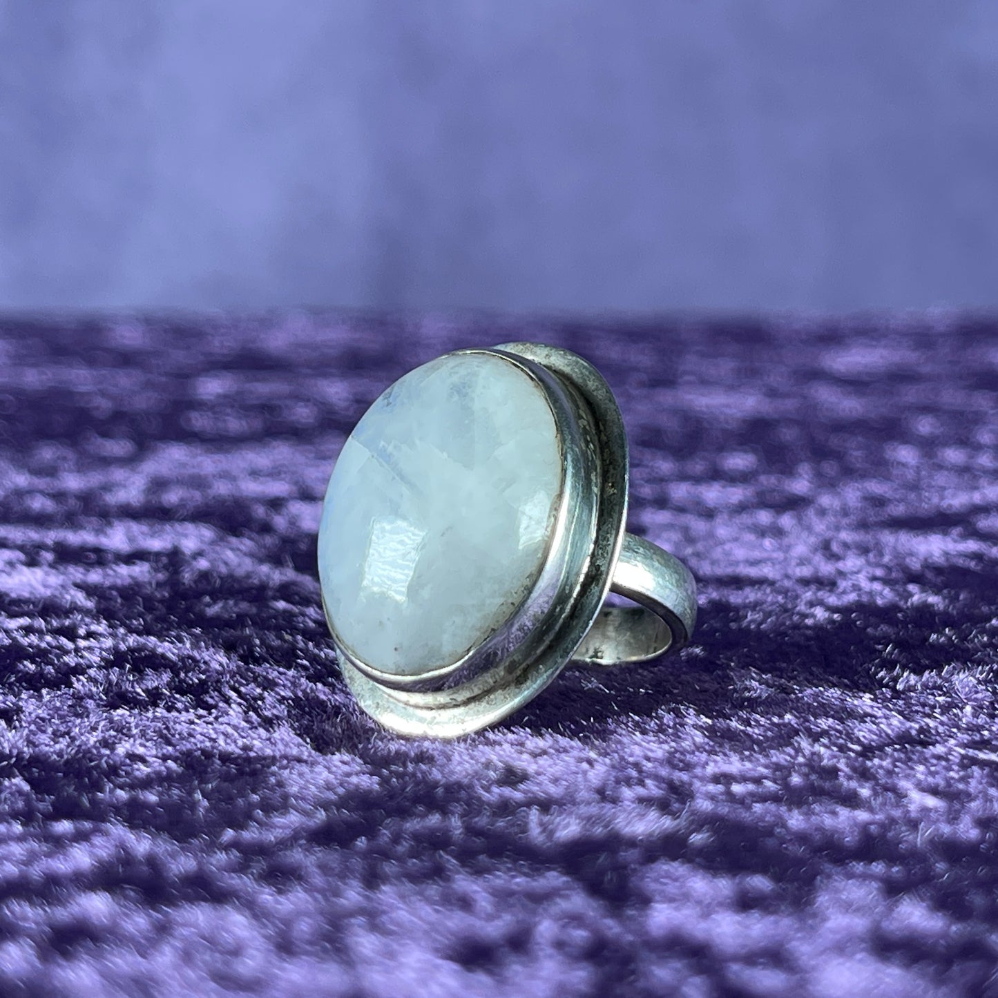 Vintage Sterling Silver 925 Large Framed Oval Moonstone Ring Size M / 6.25