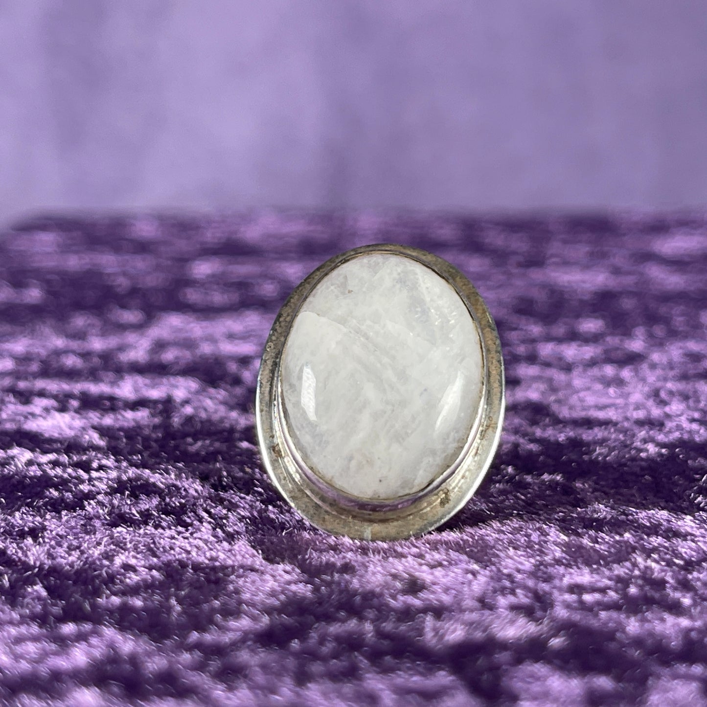 Vintage Sterling Silver 925 Large Framed Oval Moonstone Ring Size M / 6.25
