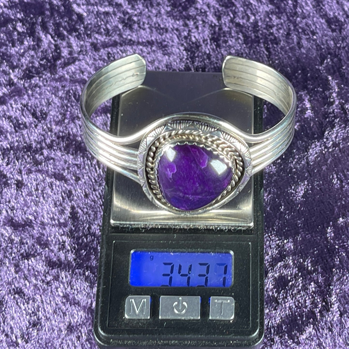 Vintage Southwestern Navajo Sterling Silver William J Johnson Ring and Bangle Charoite Stone 925