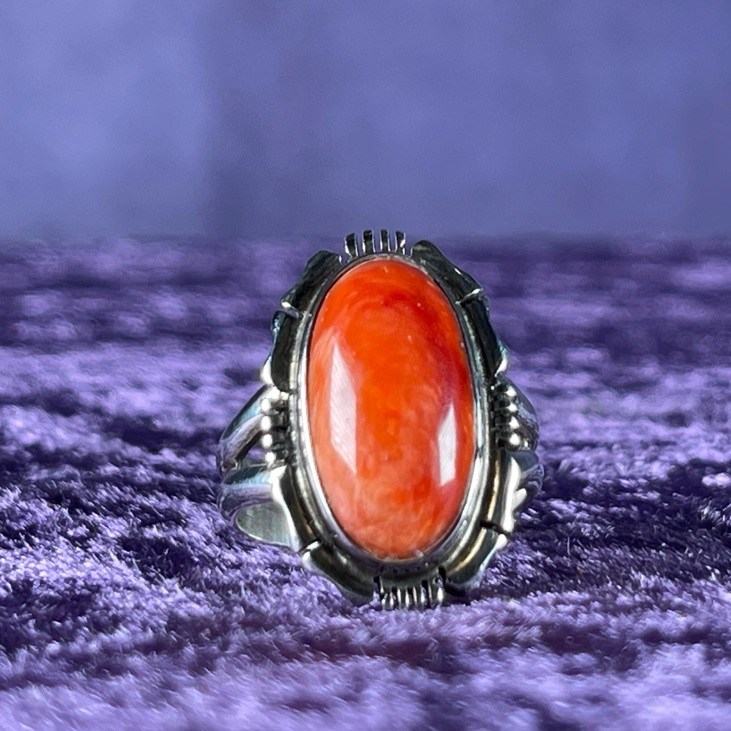 Vintage Beautiful Native American Sterling Silver 925 Red Spiny Oyster Ring Size M.25 / 6.5