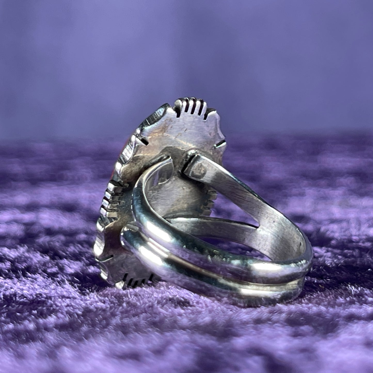 Vintage Beautiful Native American Sterling Silver 925 Red Spiny Oyster Ring Size M.25 / 6.5