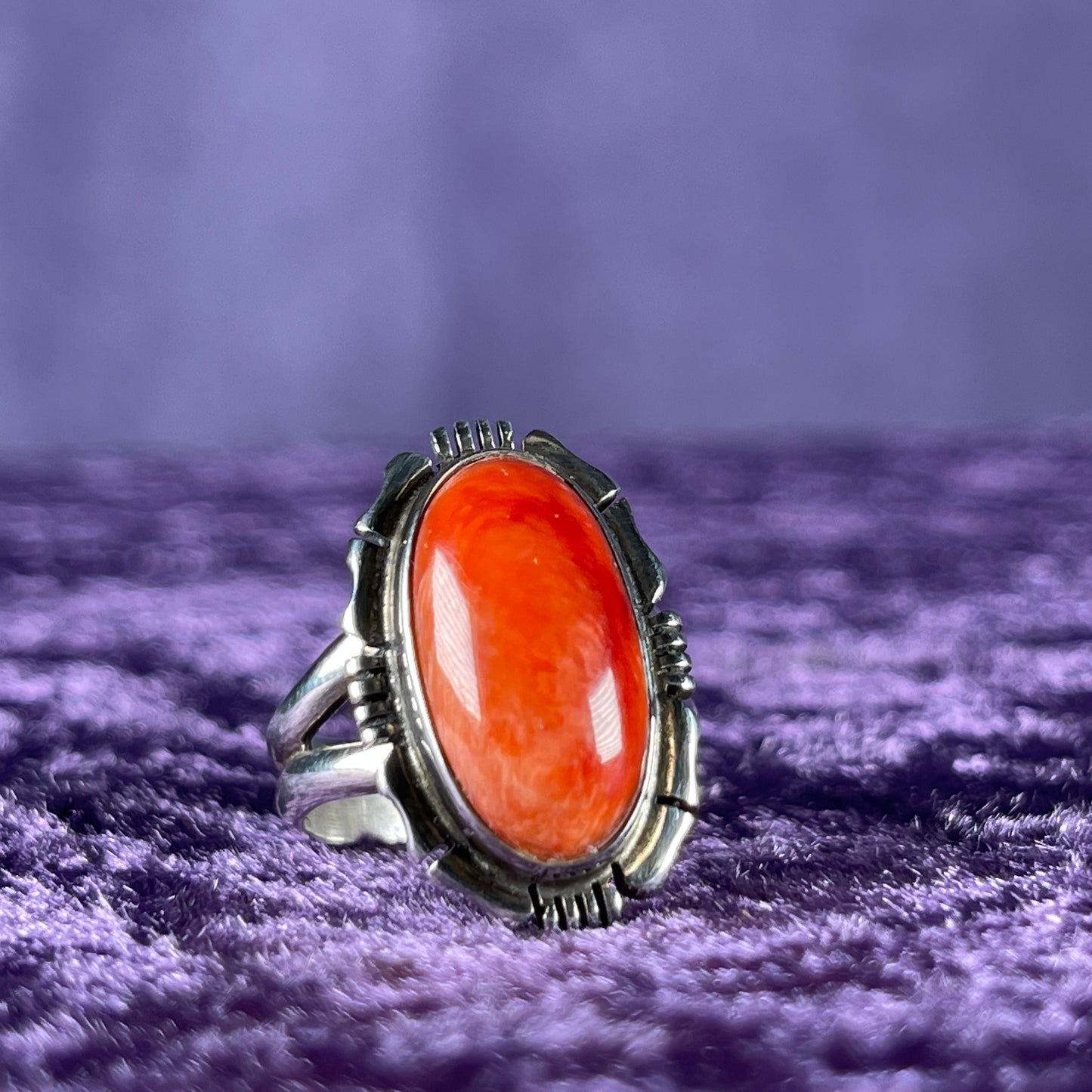 Vintage Beautiful Native American Sterling Silver 925 Red Spiny Oyster Ring Size M.25 / 6.5