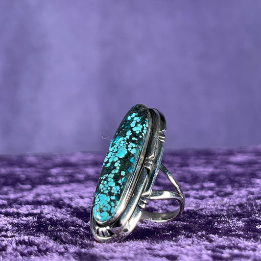 Vintage Navajo Benjamin Piaso Sterling Silver 925 Spiderweb Turquoise Ring Size P.5 / 8