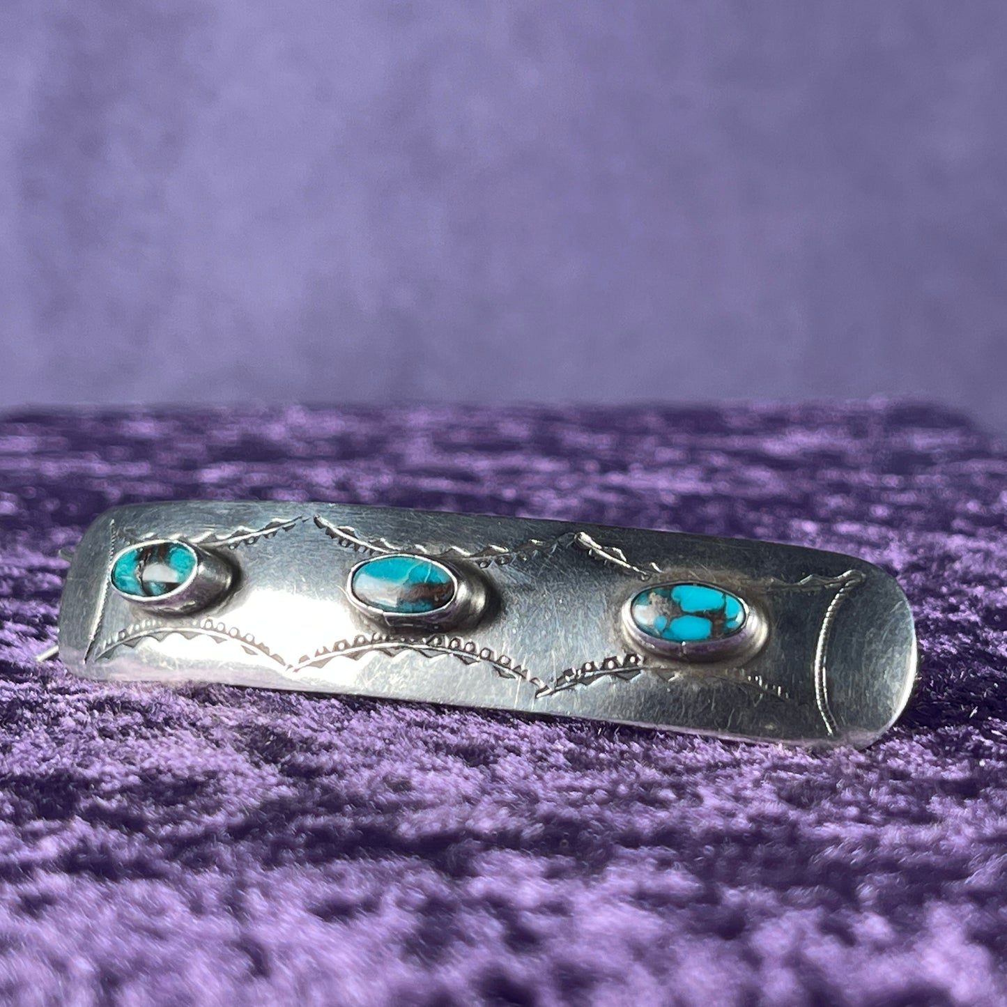 Vintage Native American Sterling Silver 925 Turquoise Hair Clip
