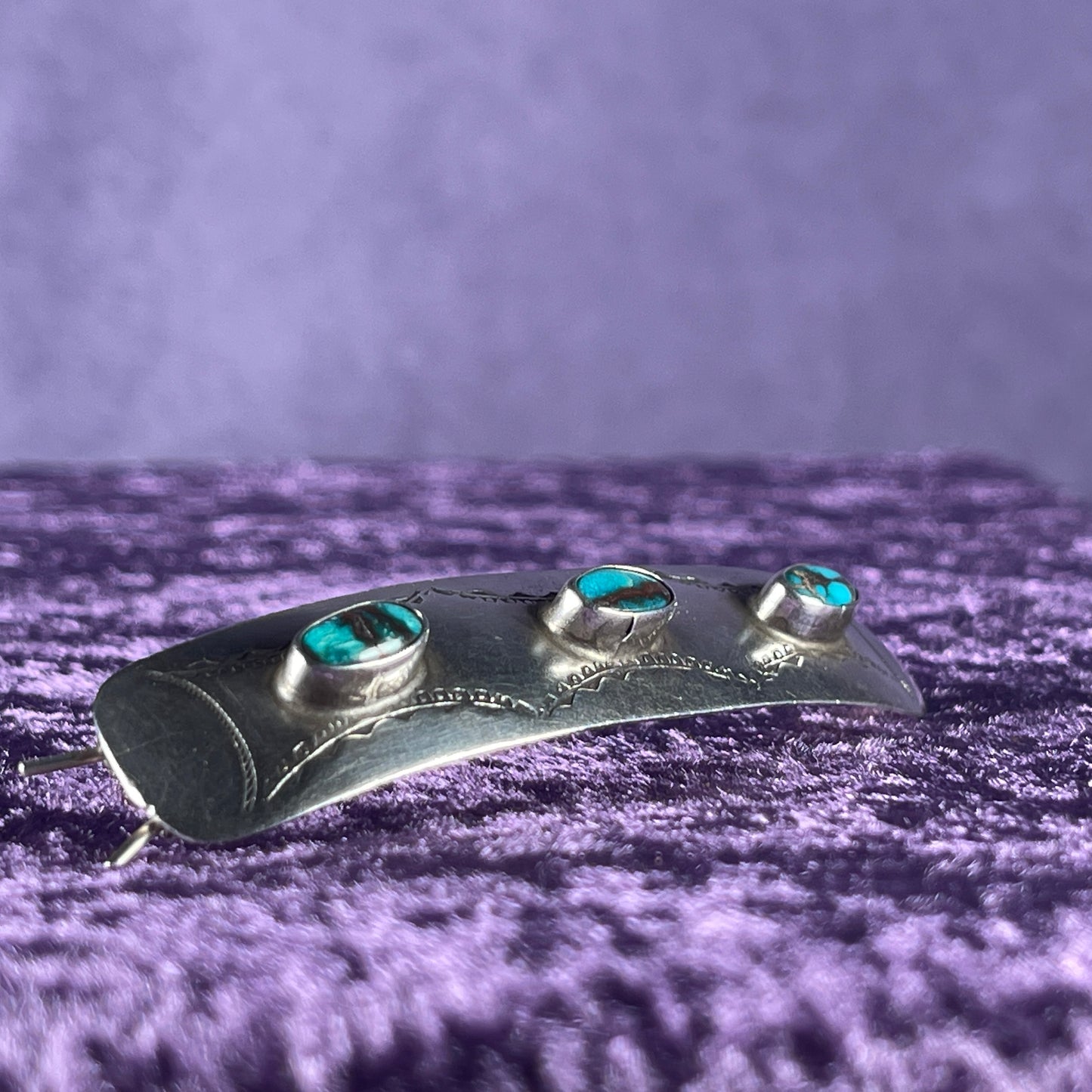 Vintage Native American Sterling Silver 925 Turquoise Hair Clip