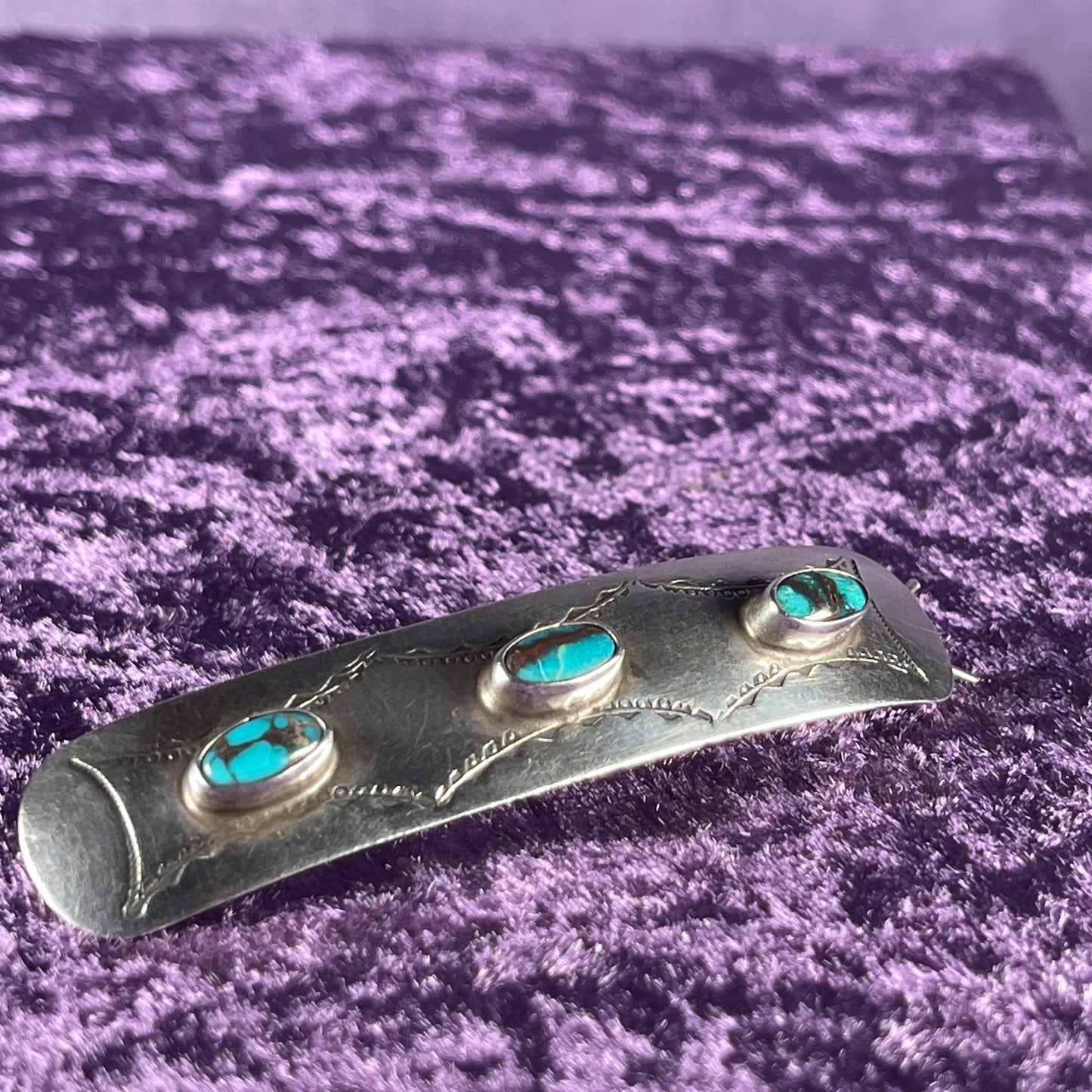 Vintage Native American Sterling Silver 925 Turquoise Hair Clip