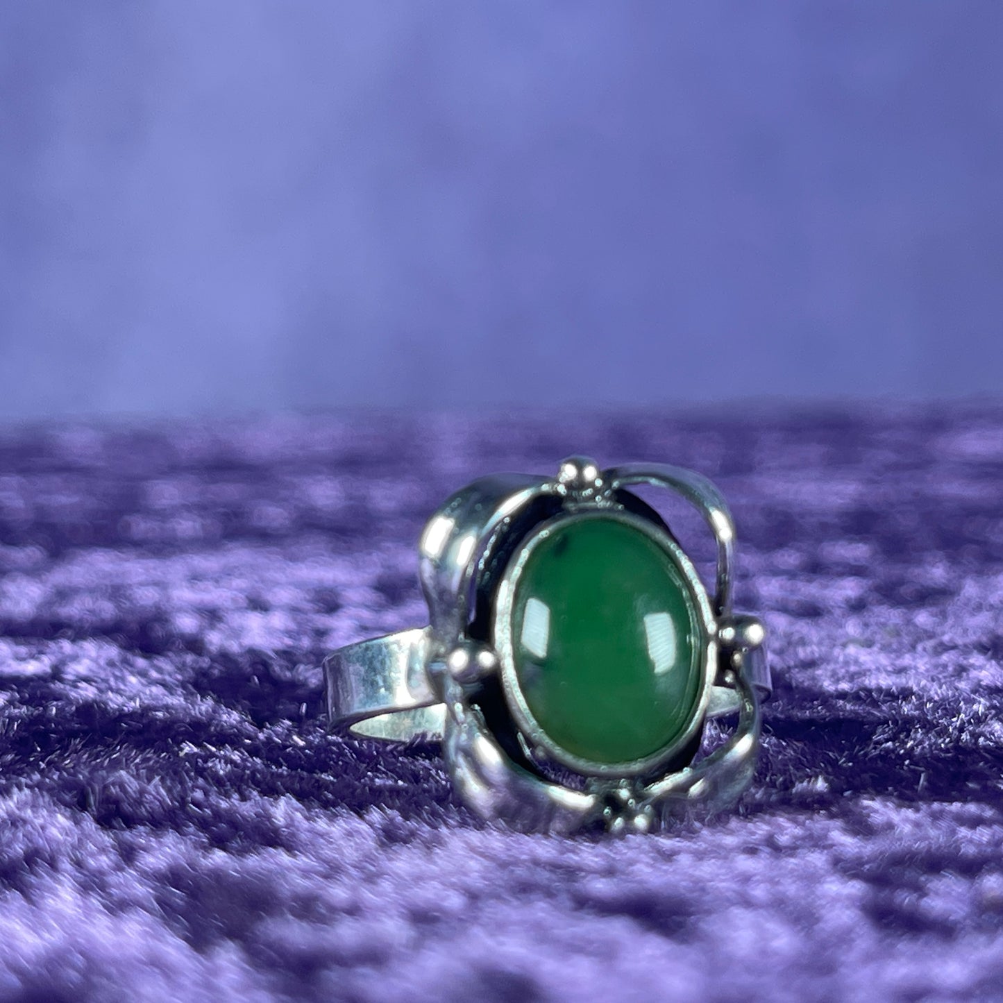 Native American Sterling Silver Green Stone Ring Size Q / 8.25