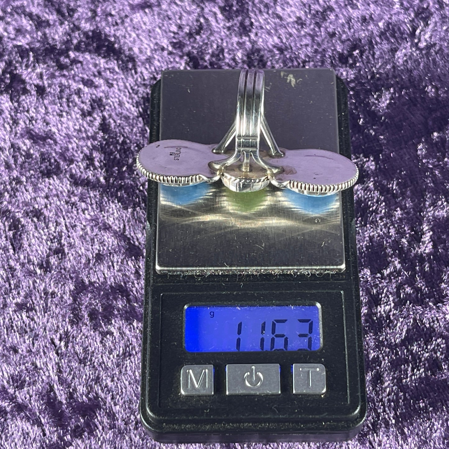 Native American Sterling Silver 925 Denim Lapis Lazuli Green Turquoise Ring Size M.5 / 6.5