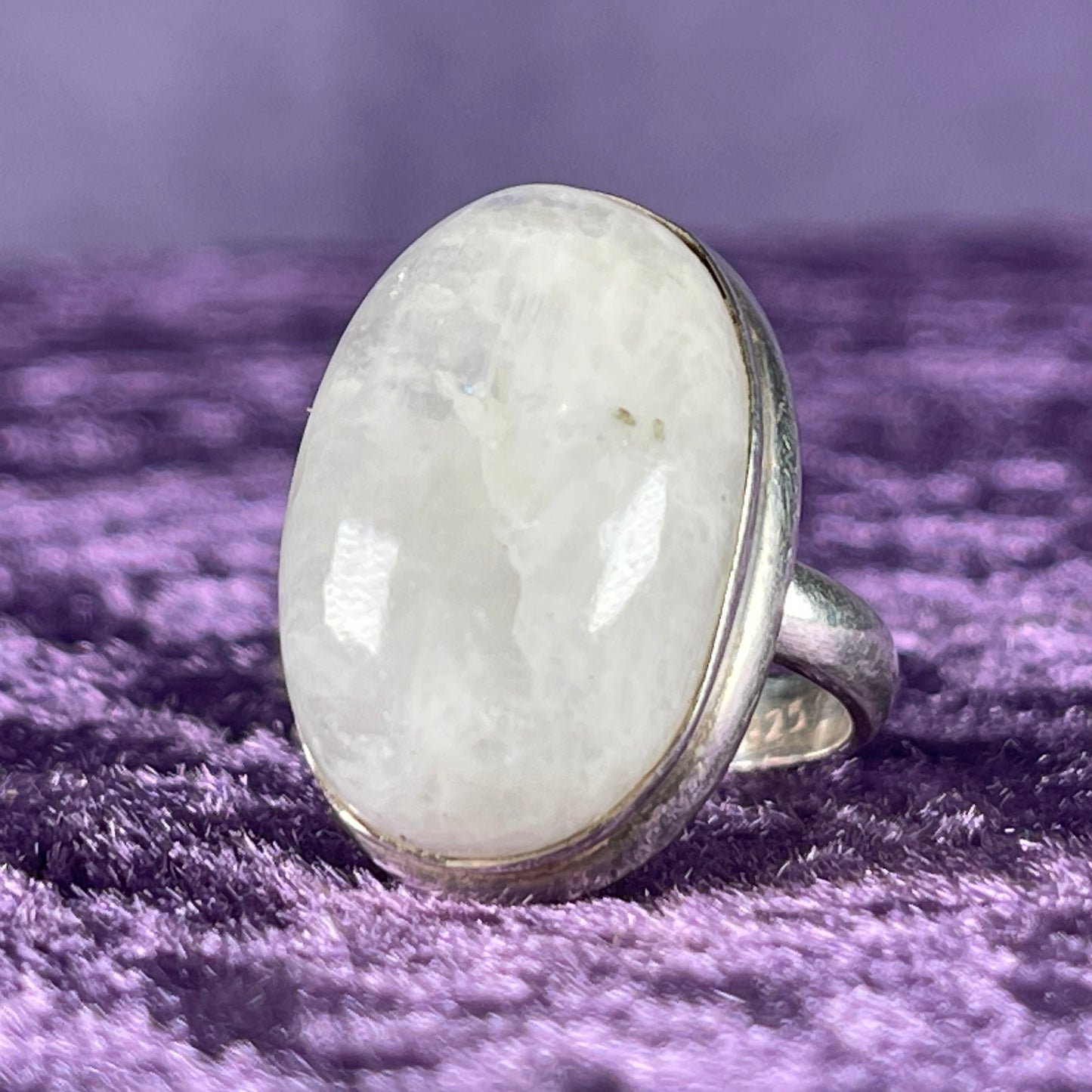 Vintage Sterling Silver 925 Large Narrow Oval Moonstone Silver Ring Size P.5 / 8