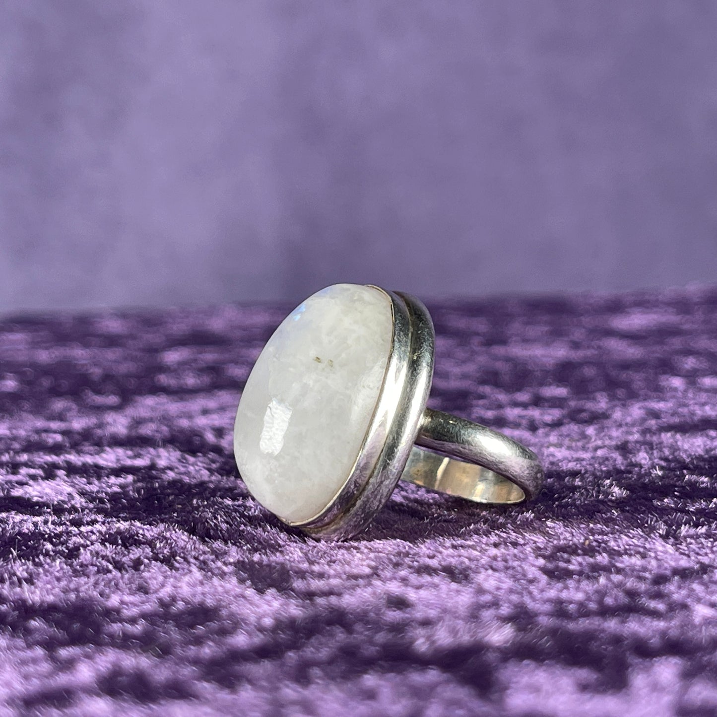 Vintage Sterling Silver 925 Large Narrow Oval Moonstone Silver Ring Size P.5 / 8