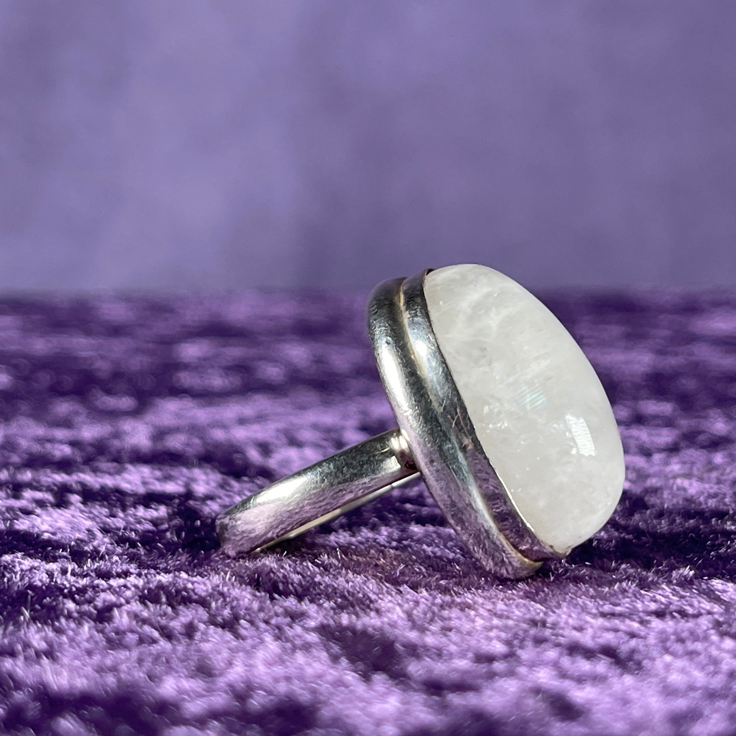 Vintage Sterling Silver 925 Large Narrow Oval Moonstone Silver Ring Size P.5 / 8
