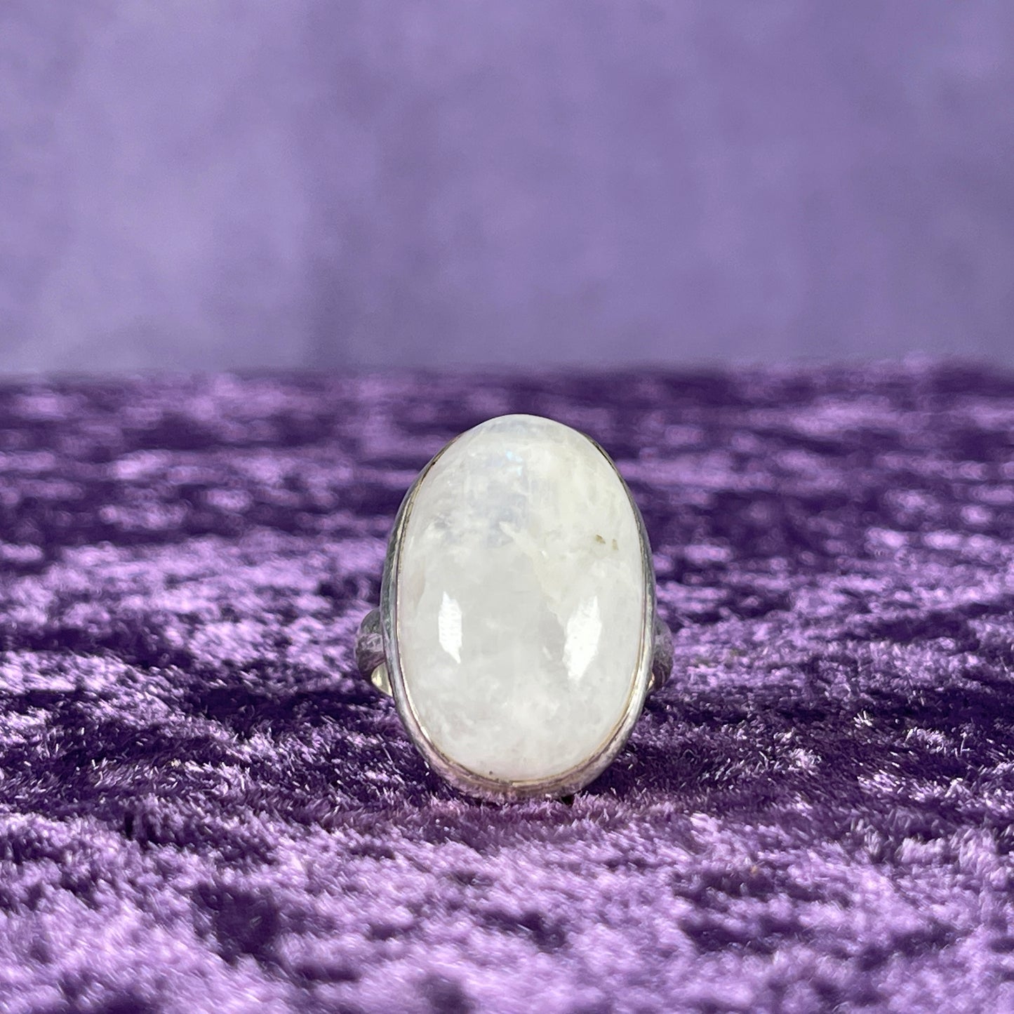 Vintage Sterling Silver 925 Large Narrow Oval Moonstone Silver Ring Size P.5 / 8