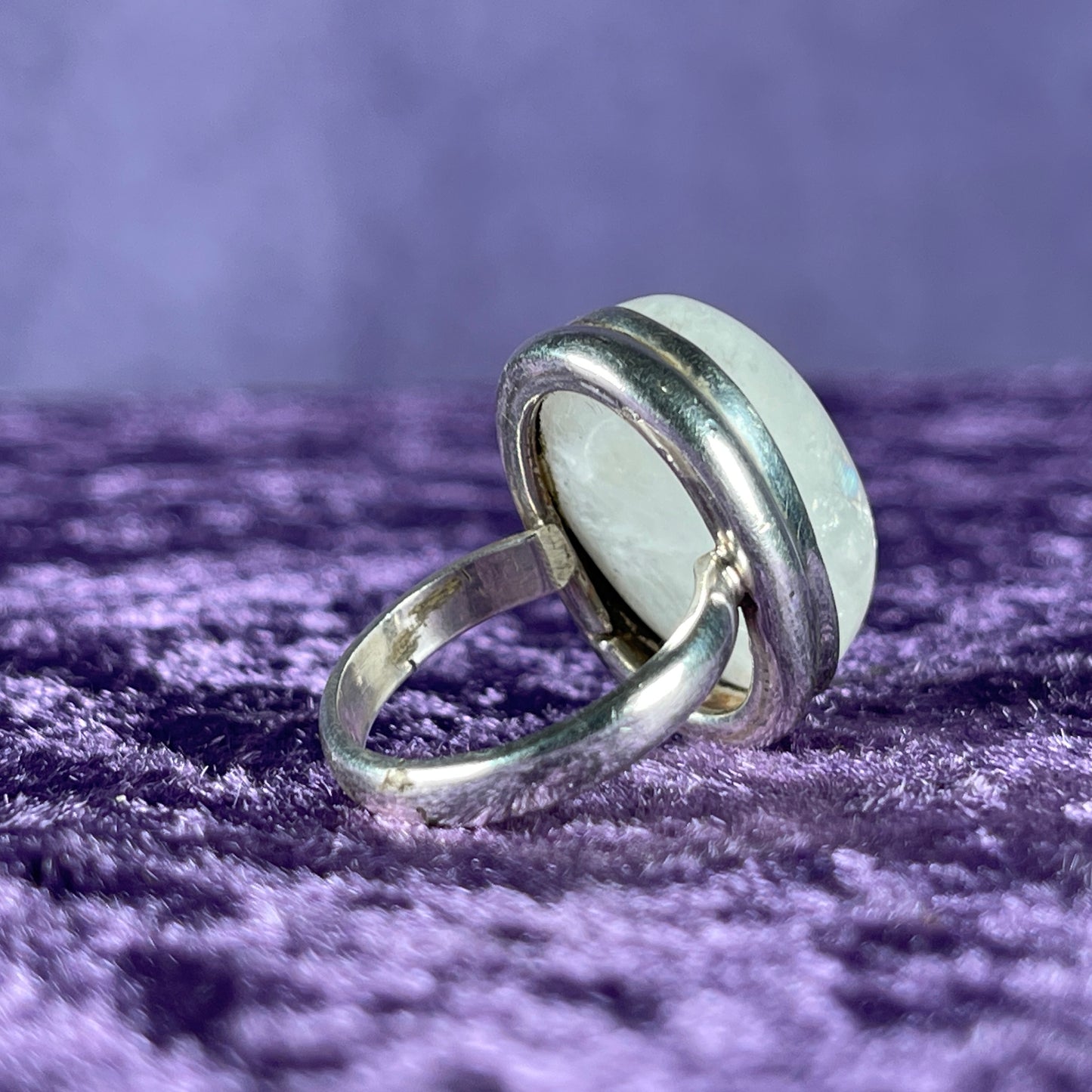 Vintage Sterling Silver 925 Large Narrow Oval Moonstone Silver Ring Size P.5 / 8