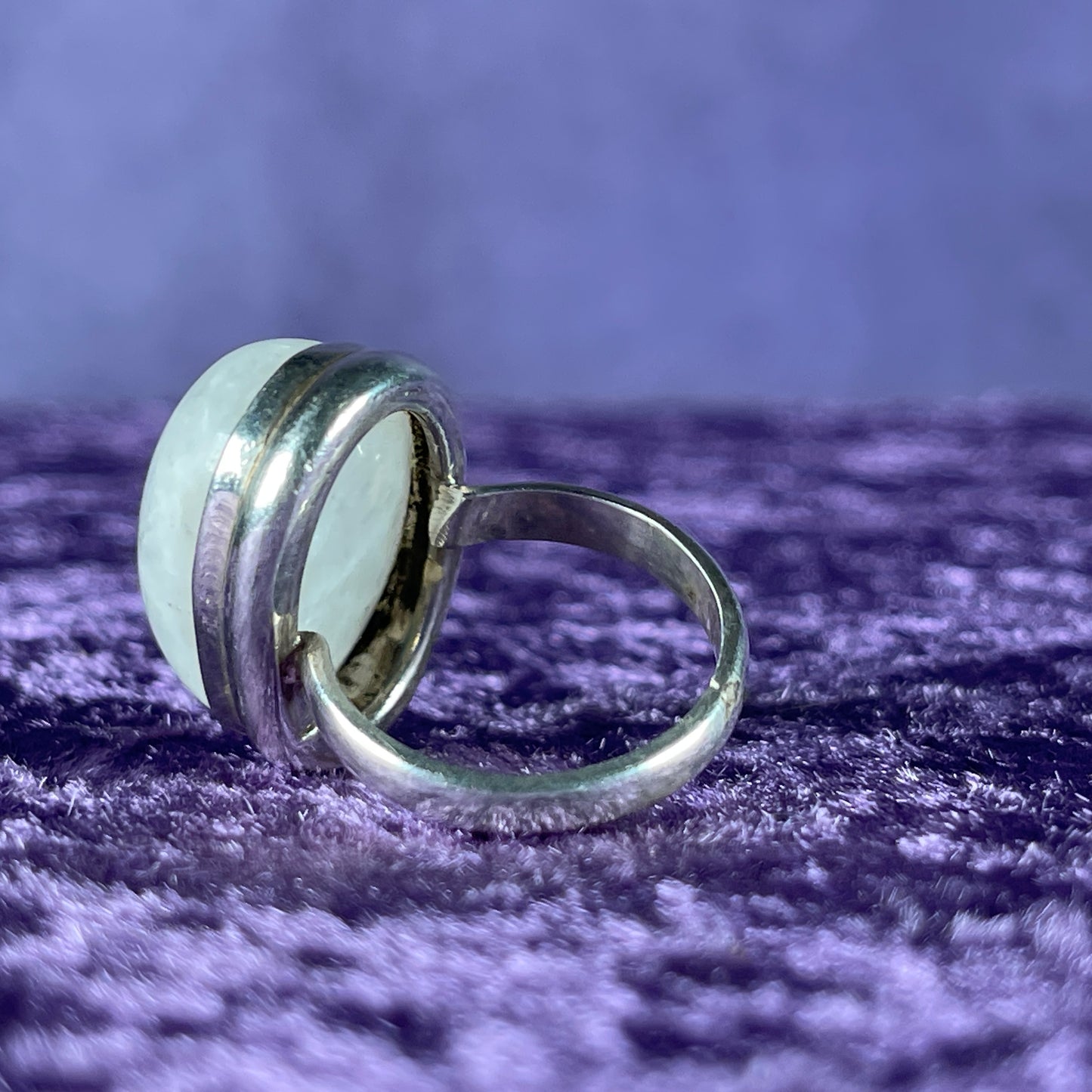 Vintage Sterling Silver 925 Large Narrow Oval Moonstone Silver Ring Size P.5 / 8