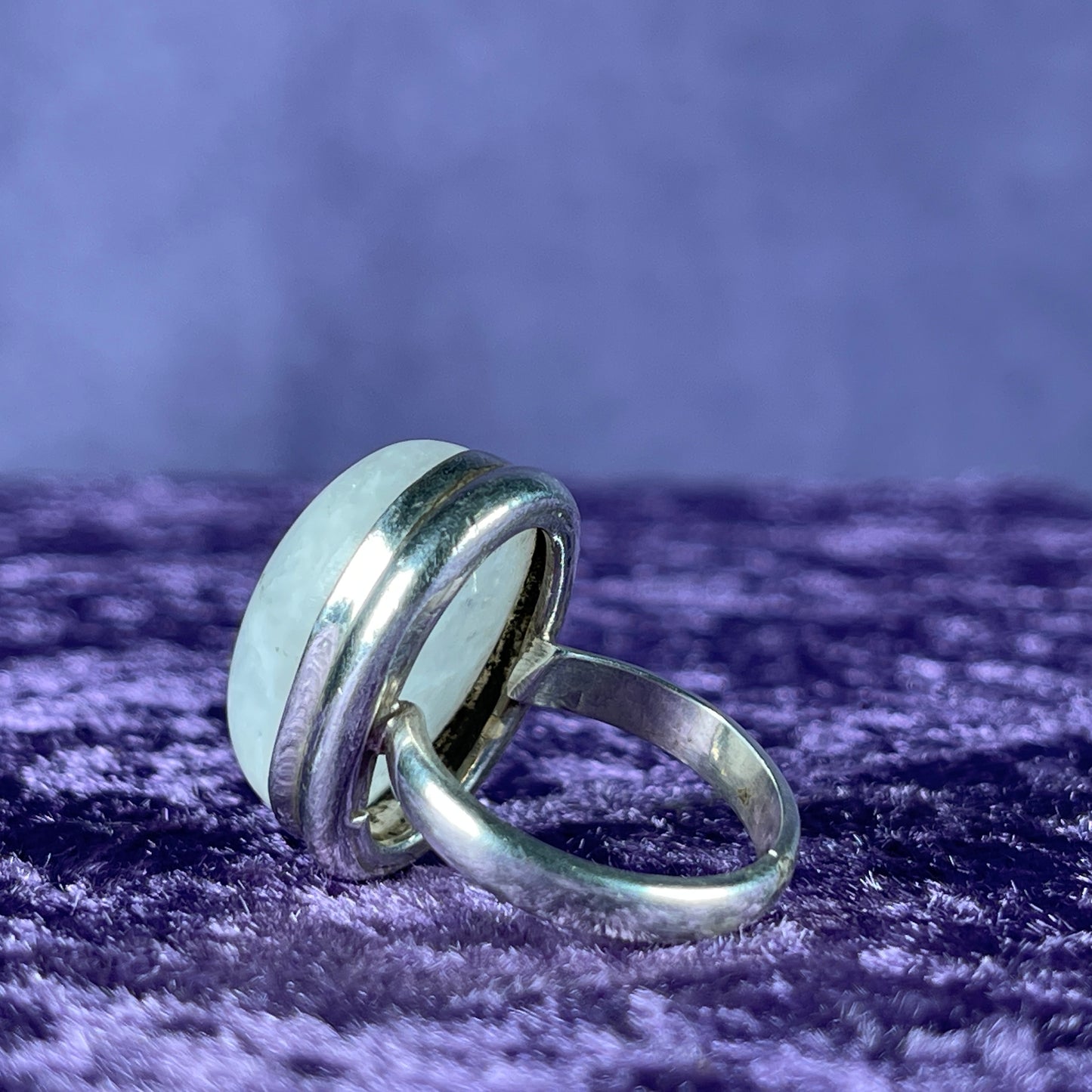 Vintage Sterling Silver 925 Large Narrow Oval Moonstone Silver Ring Size P.5 / 8