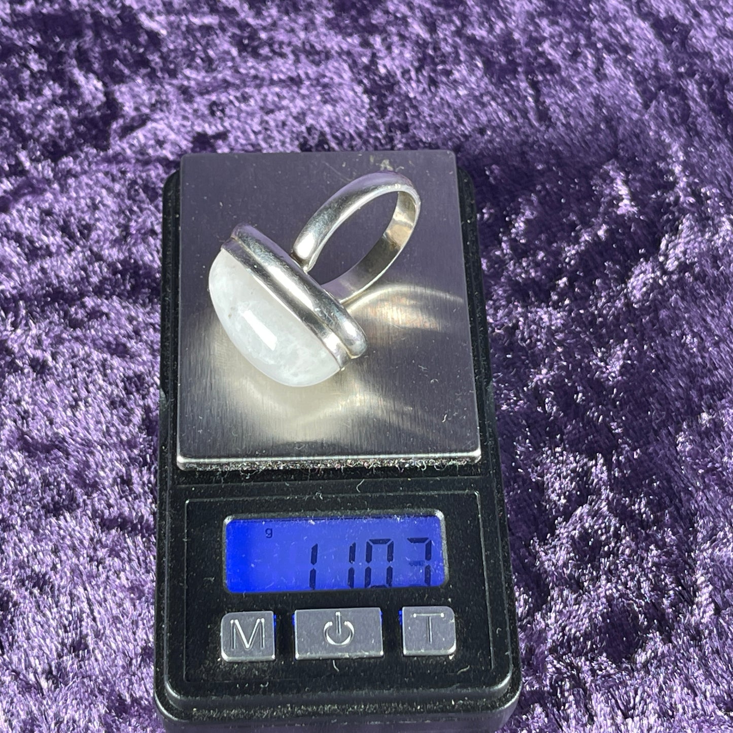 Vintage Sterling Silver 925 Large Narrow Oval Moonstone Silver Ring Size P.5 / 8