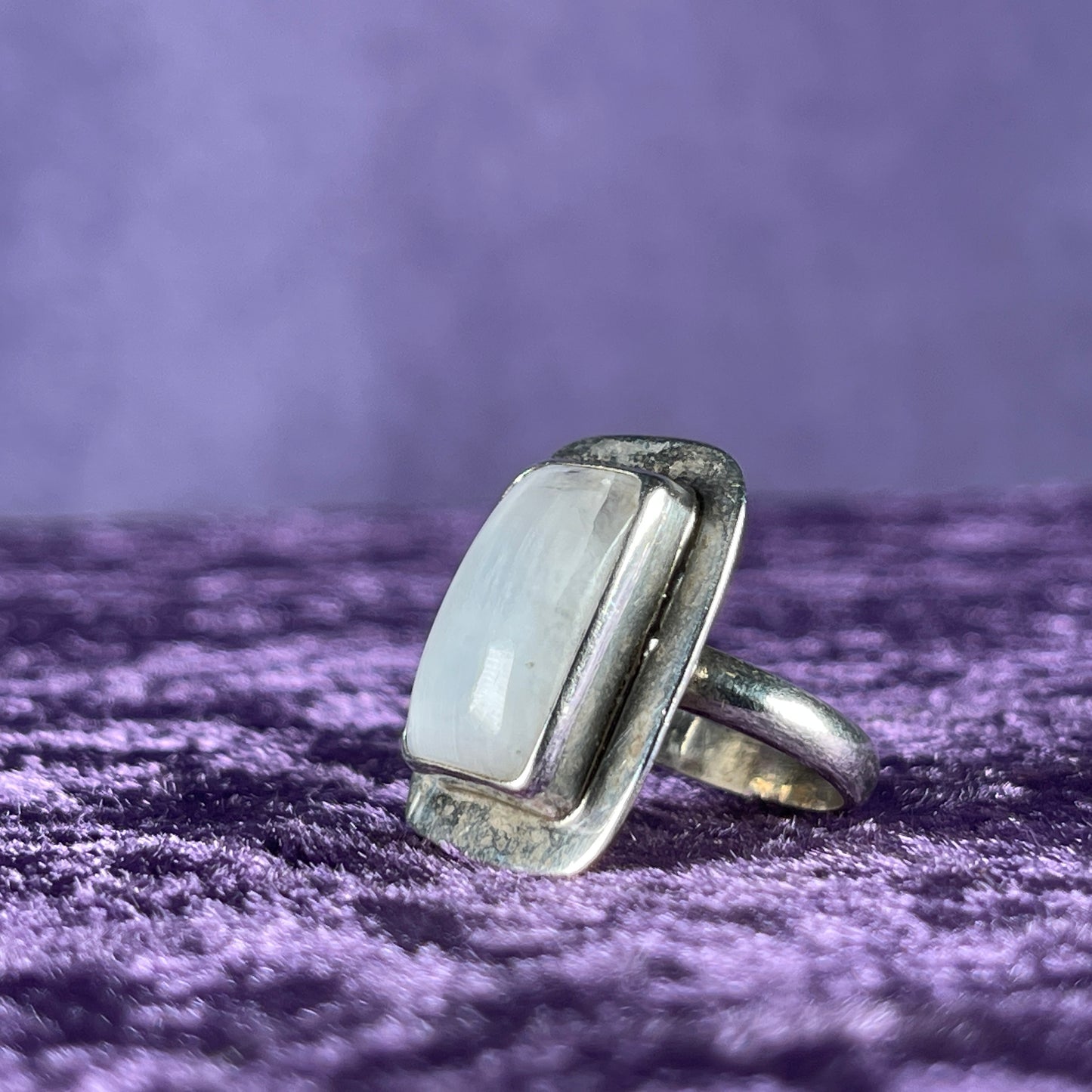 Vintage Sterling Silver 925 Medium Framed Moonstone Silver Ring Size P / 7.5