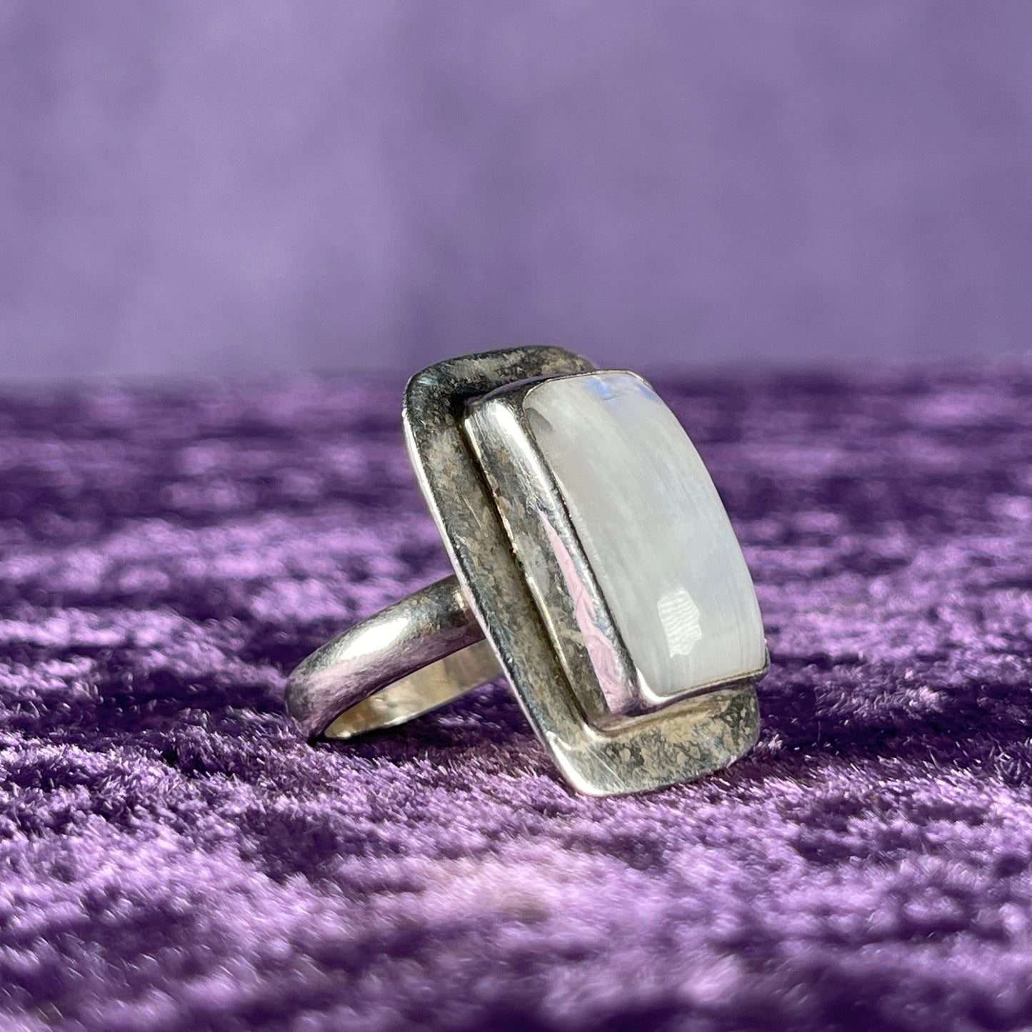 Vintage Sterling Silver 925 Medium Framed Moonstone Silver Ring Size P / 7.5