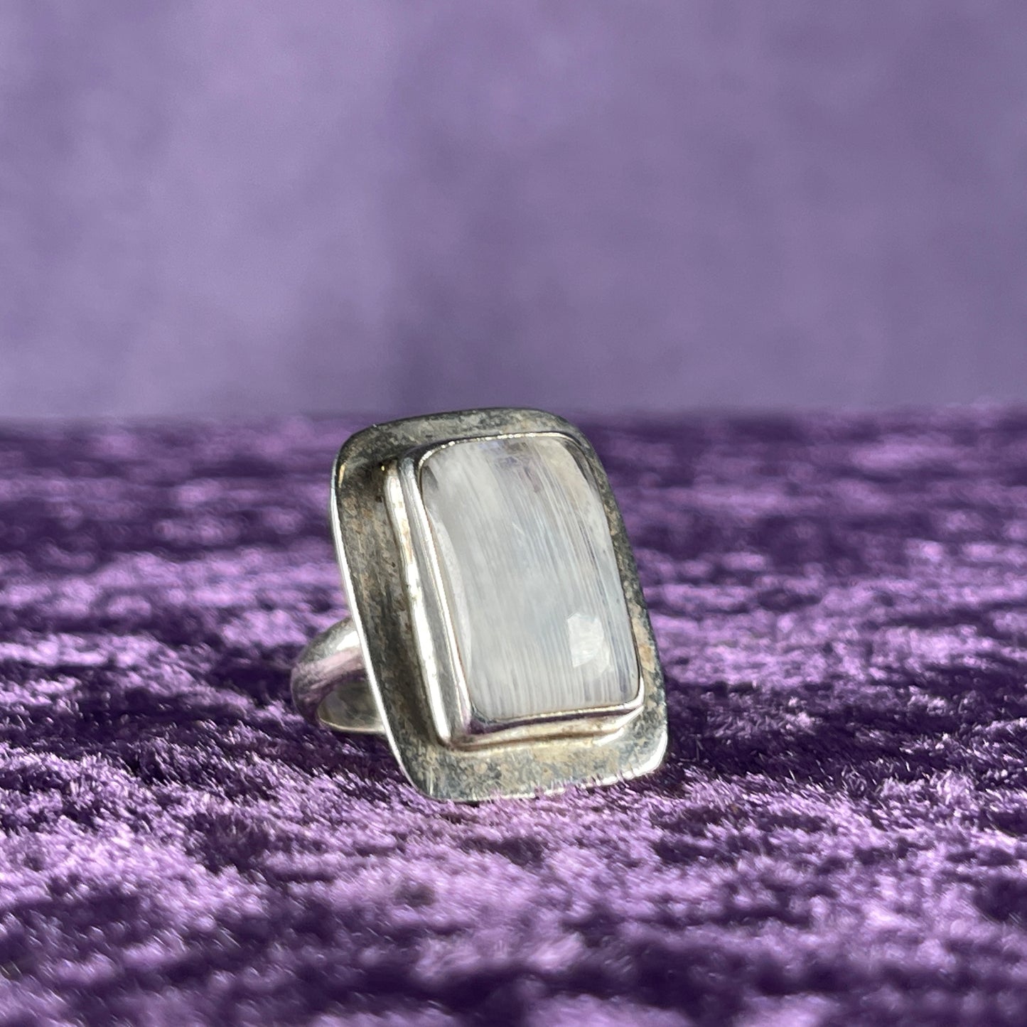Vintage Sterling Silver 925 Medium Framed Moonstone Silver Ring Size P / 7.5