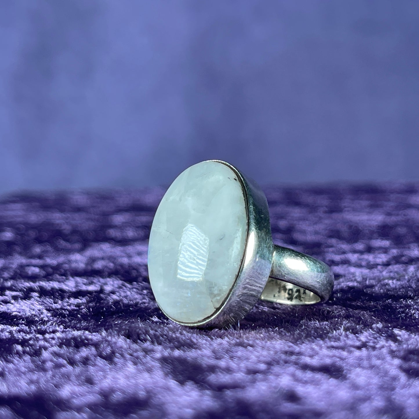 Vintage Sterling Silver 925 Simple Large Oval Moonstone Ring Size P.75 / 8