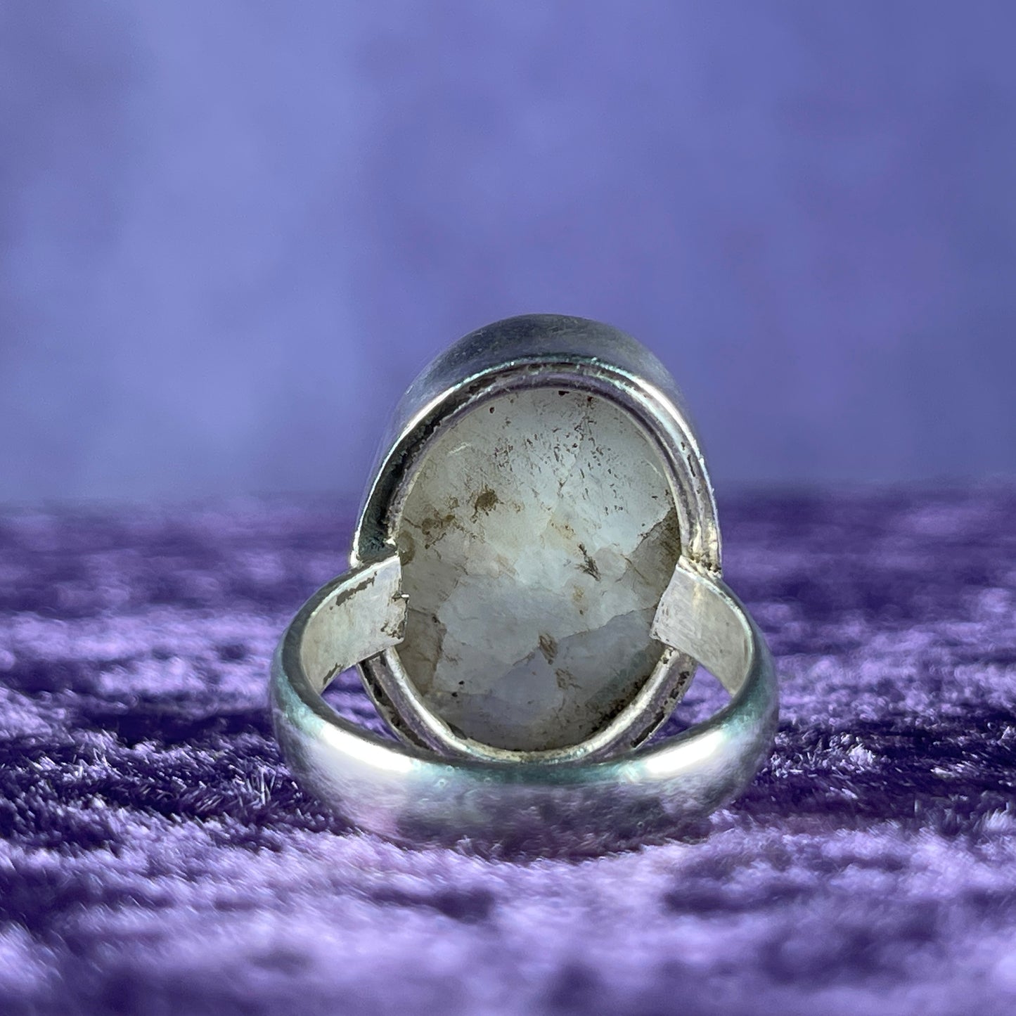 Vintage Sterling Silver 925 Simple Large Oval Moonstone Ring Size P.75 / 8