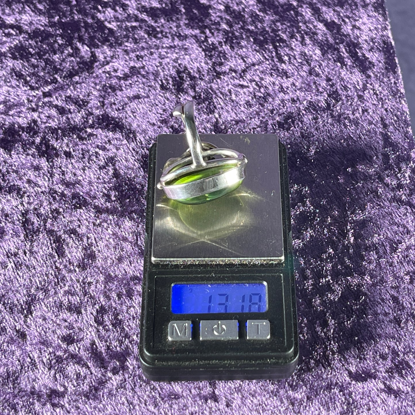 Vintage 925 Sterling Silver Flower with Green Stone Ring Size R / 8.5 Adjustable