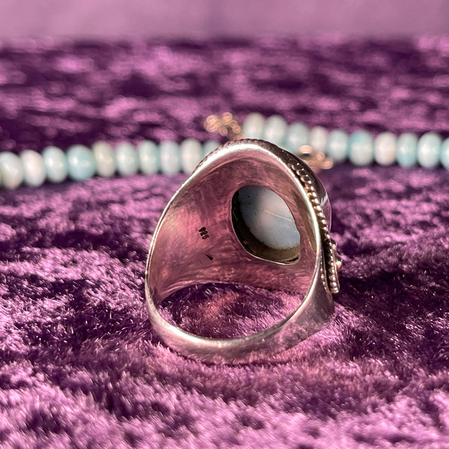 2 Piece Sterling Silver and Larimar Necklace and Ring Size S.25 / 9.25 Chain