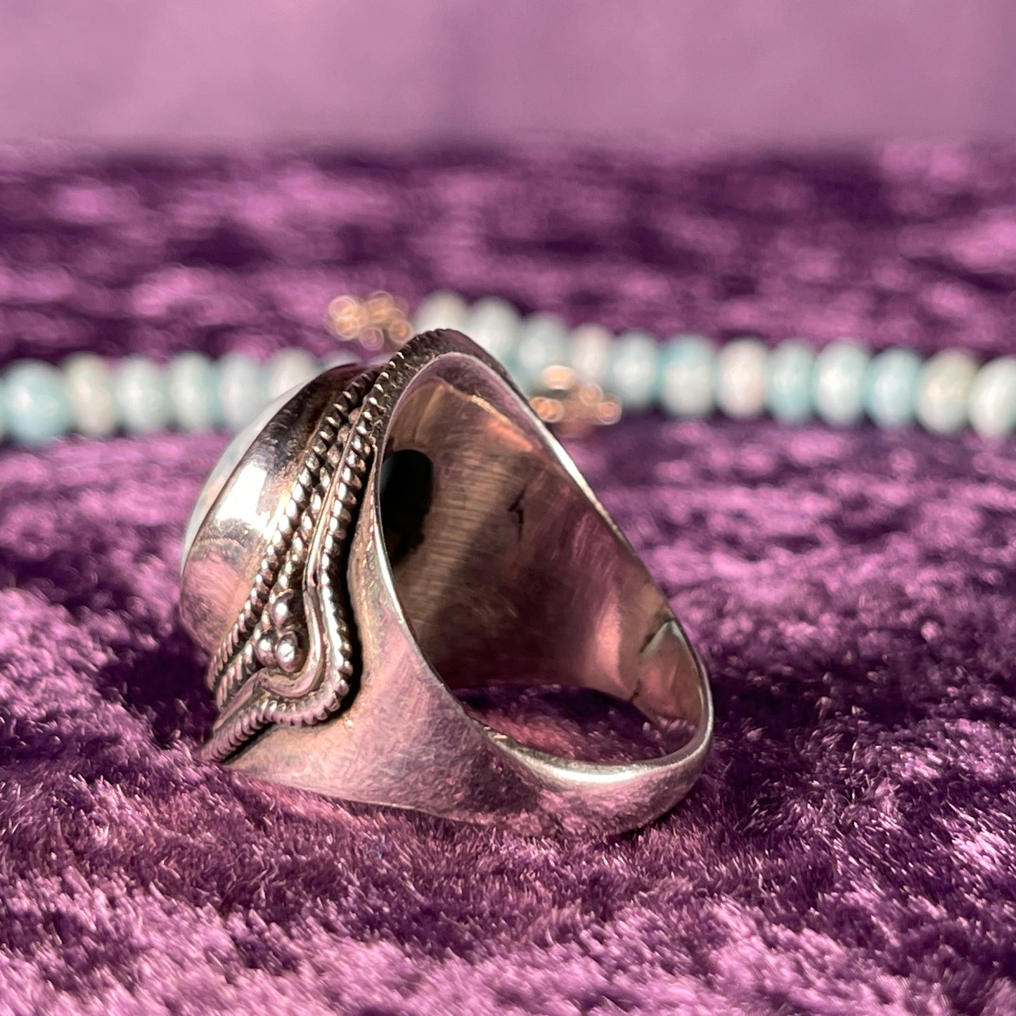 2 Piece Sterling Silver and Larimar Necklace and Ring Size S.25 / 9.25 Chain