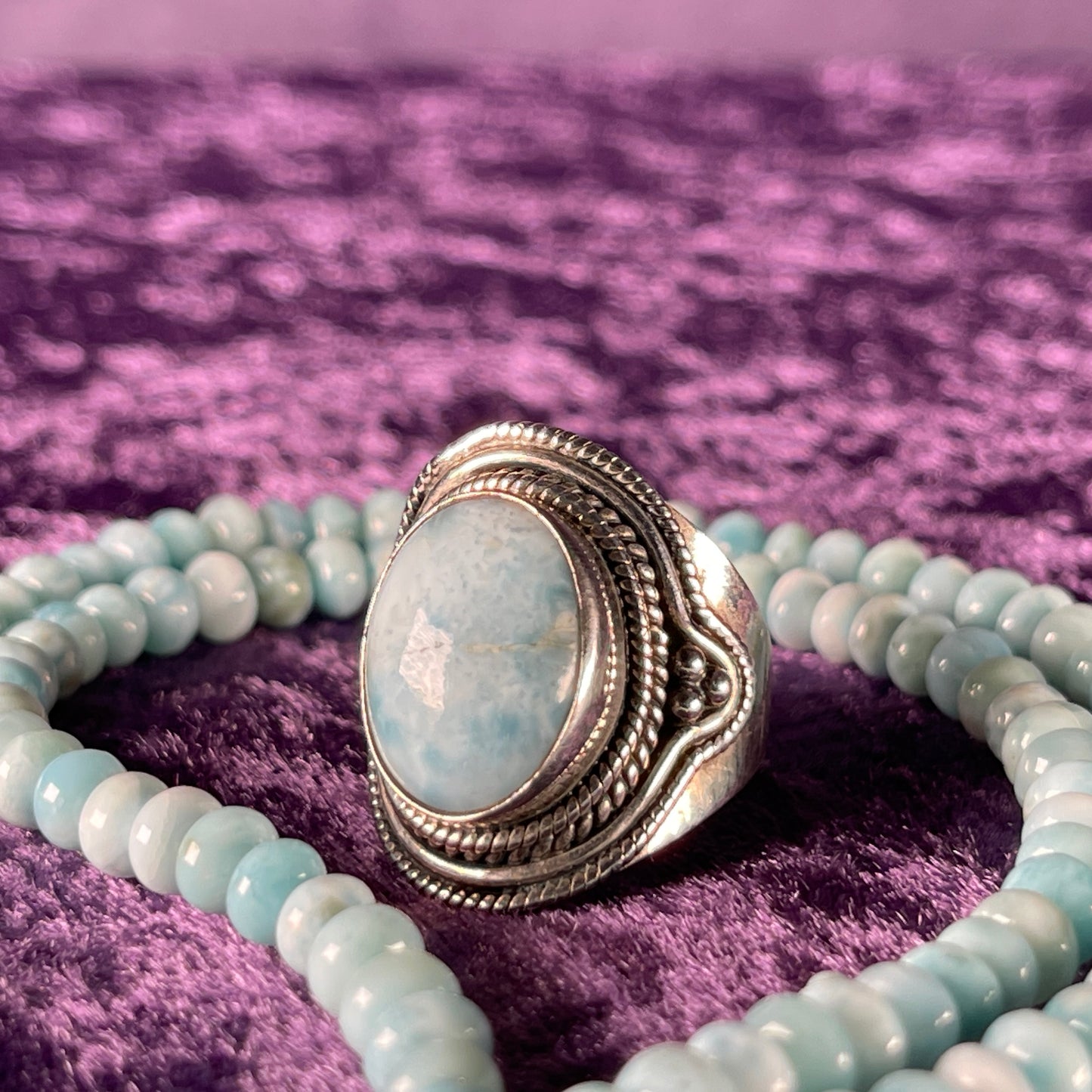 2 Piece Sterling Silver and Larimar Necklace and Ring Size S.25 / 9.25 Chain