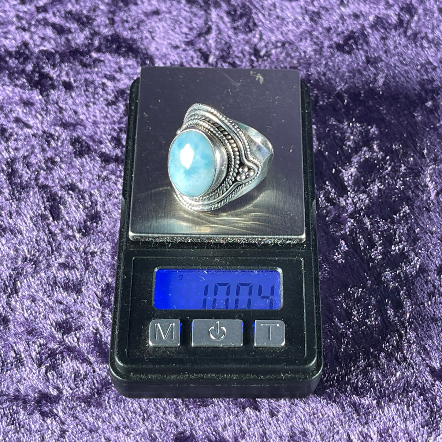 2 Piece Sterling Silver and Larimar Necklace and Ring Size S.25 / 9.25 Chain