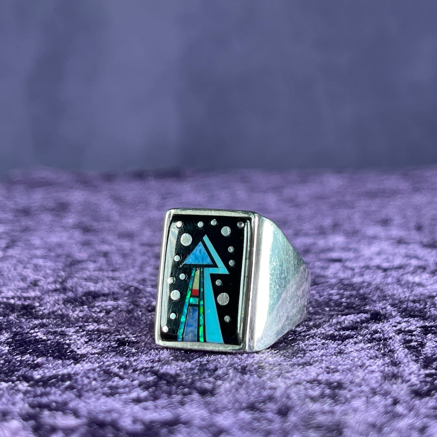 Native American Navajo Sterling Silver Mens Ring 925 Calvin Begay Starry Night Opal Size Z / 12.5
